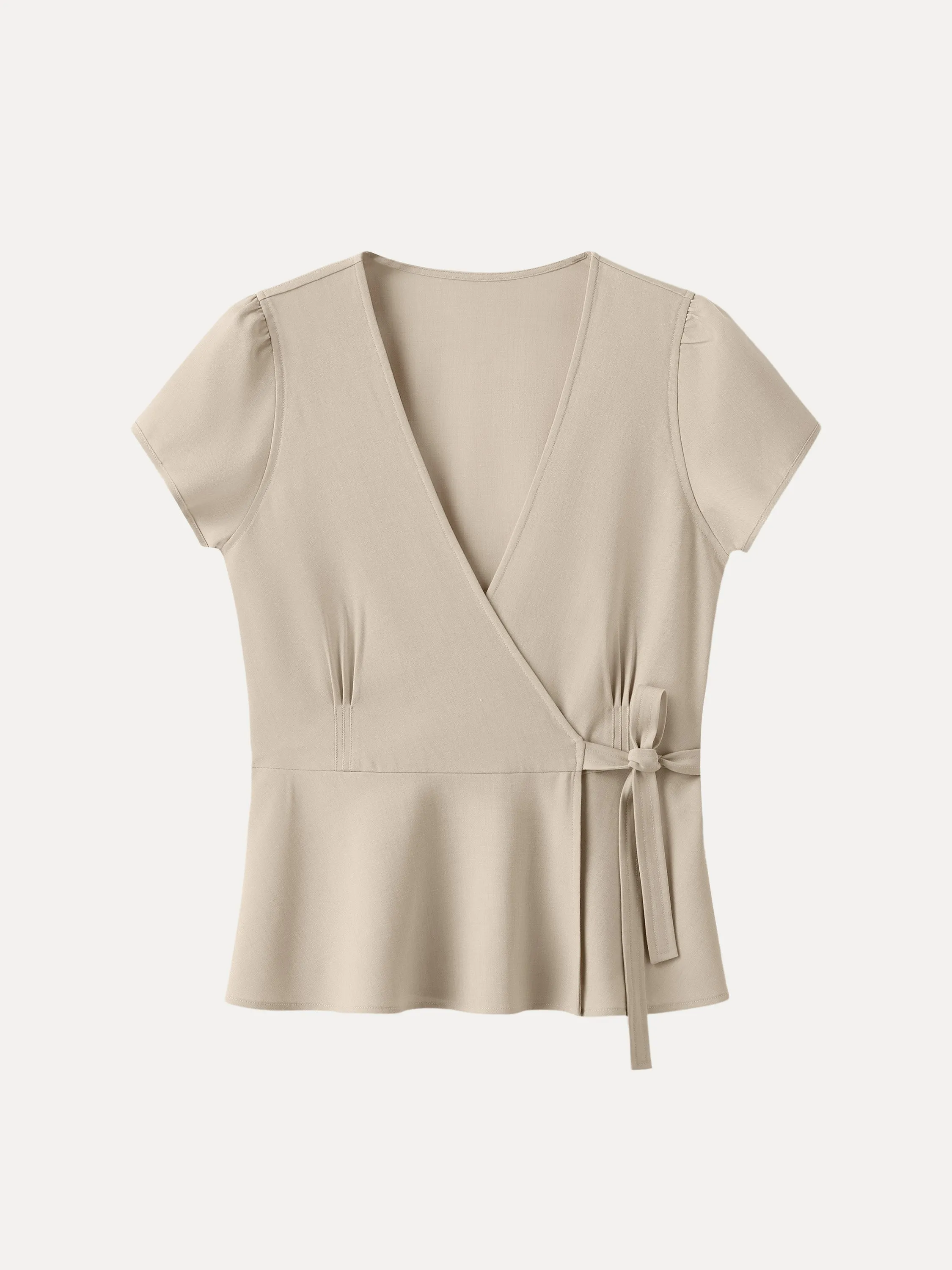 Tencel-Linen Top Wrinkle-Free Wrap Peplum Blouse sold by ogl move product image thumbnail 3