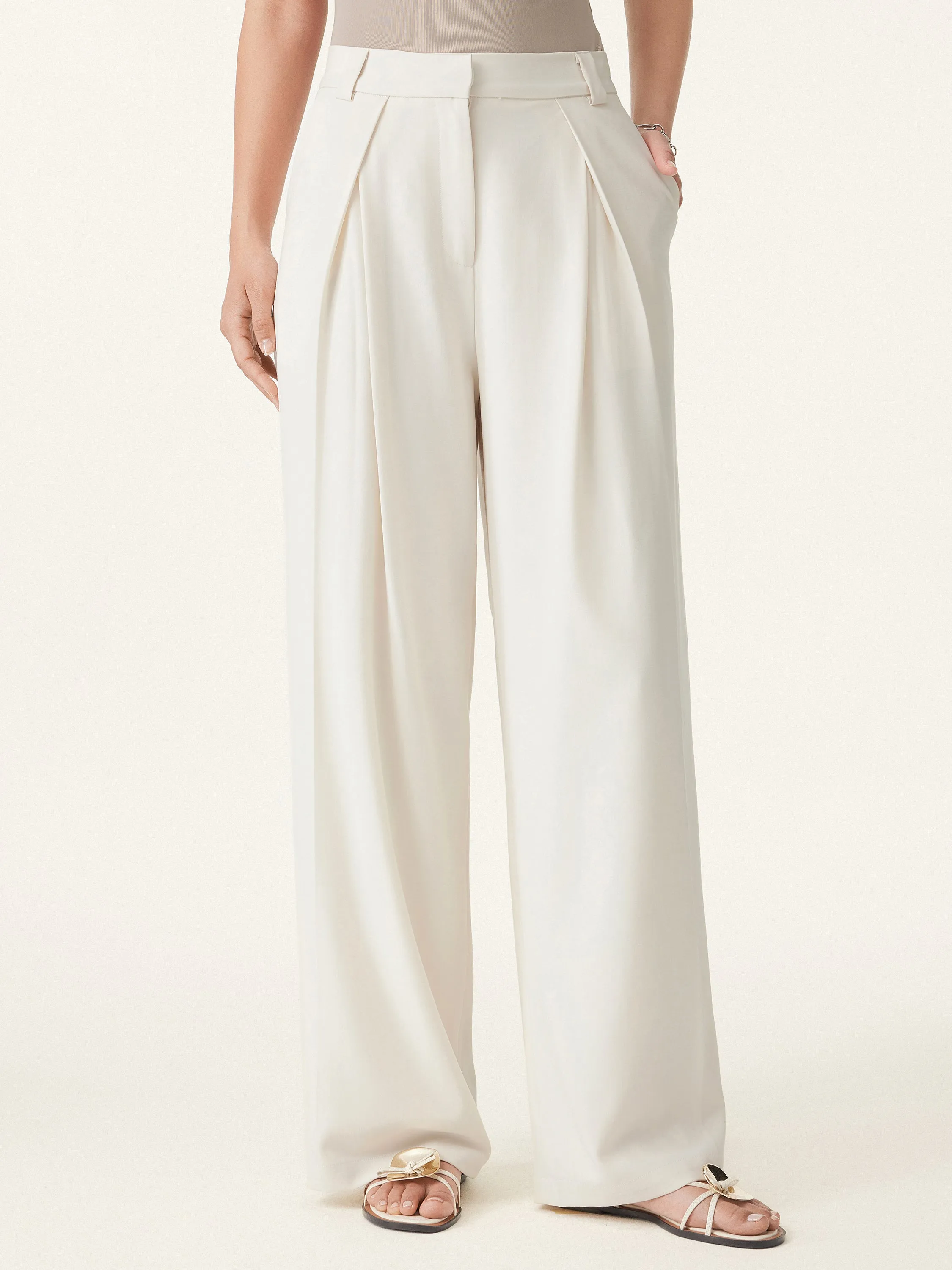 Tencel-Linen Pants Wrinkle-Free Tucked Wide Leg Trouser sold by OGLmove product image thumbnail 4