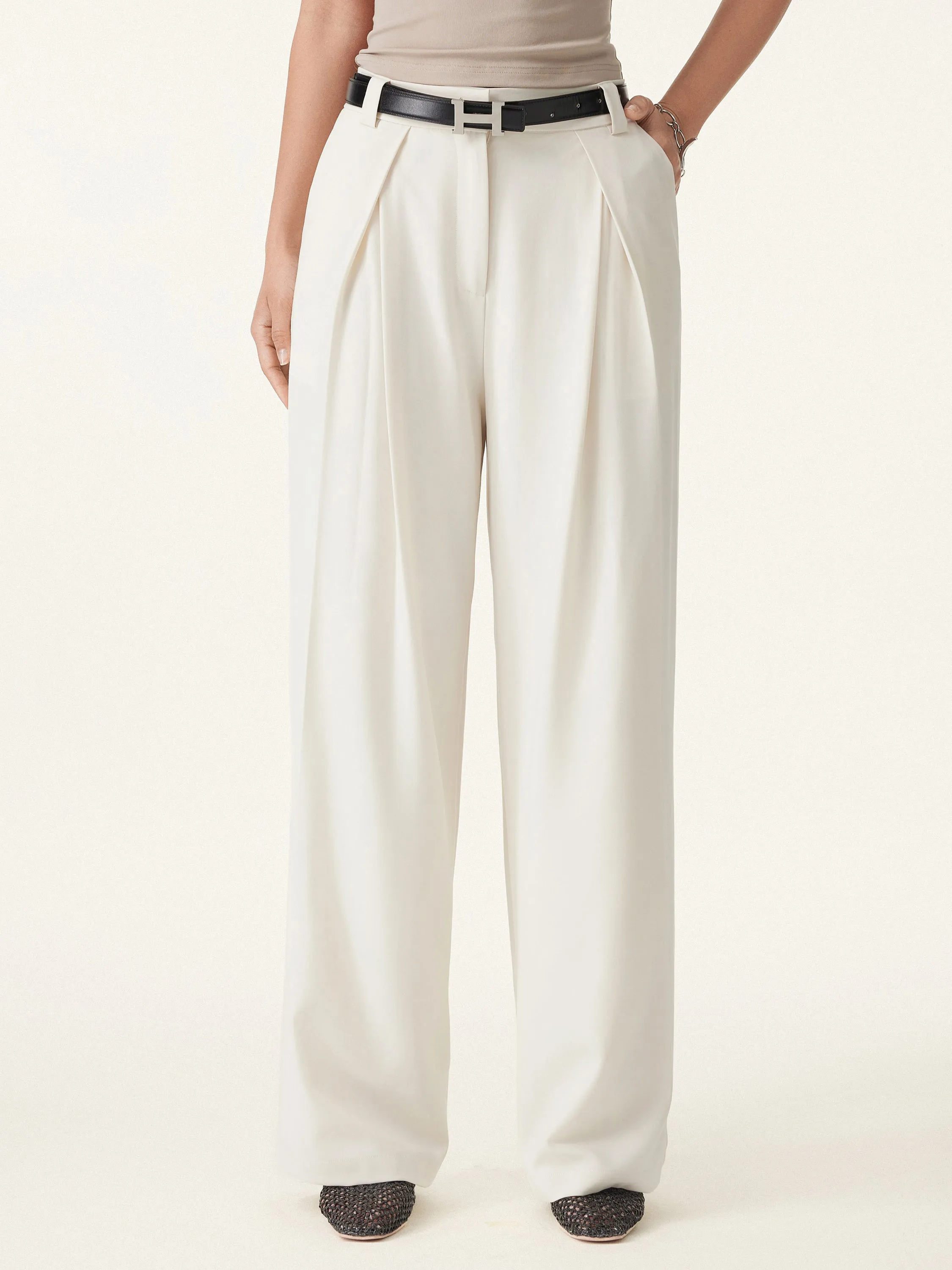 Tencel-Linen Pants Wrinkle-Free Tucked Wide Leg Trouser sold by OGLmove product image thumbnail 3