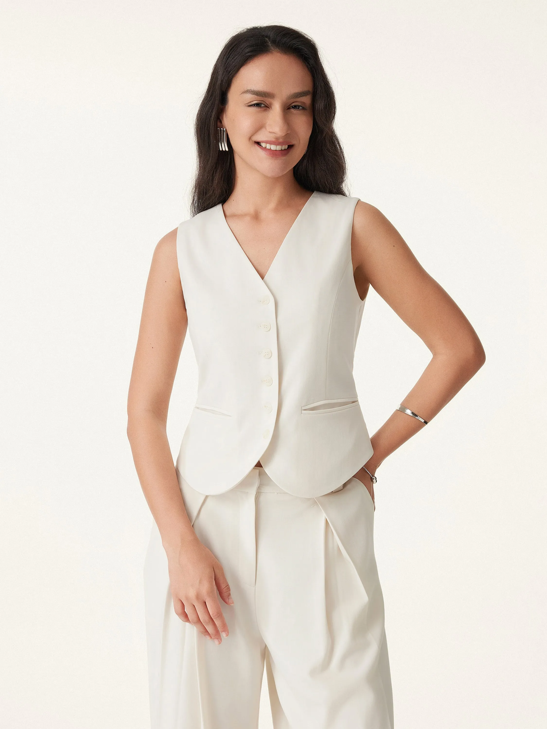 Tencel-Linen Wrinkle-Free Waistcoat with Pockets sold by ogl move product image thumbnail 5