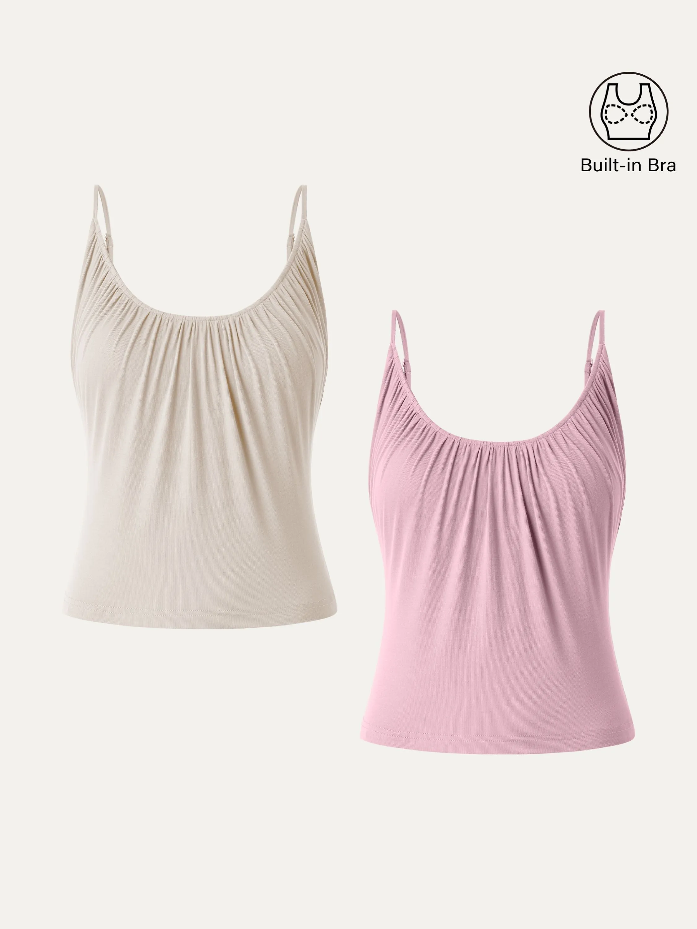 2Pcs Set Scoop Neck Gathered Spaghetti Brami Top sold by OGLmove product image thumbnail 3