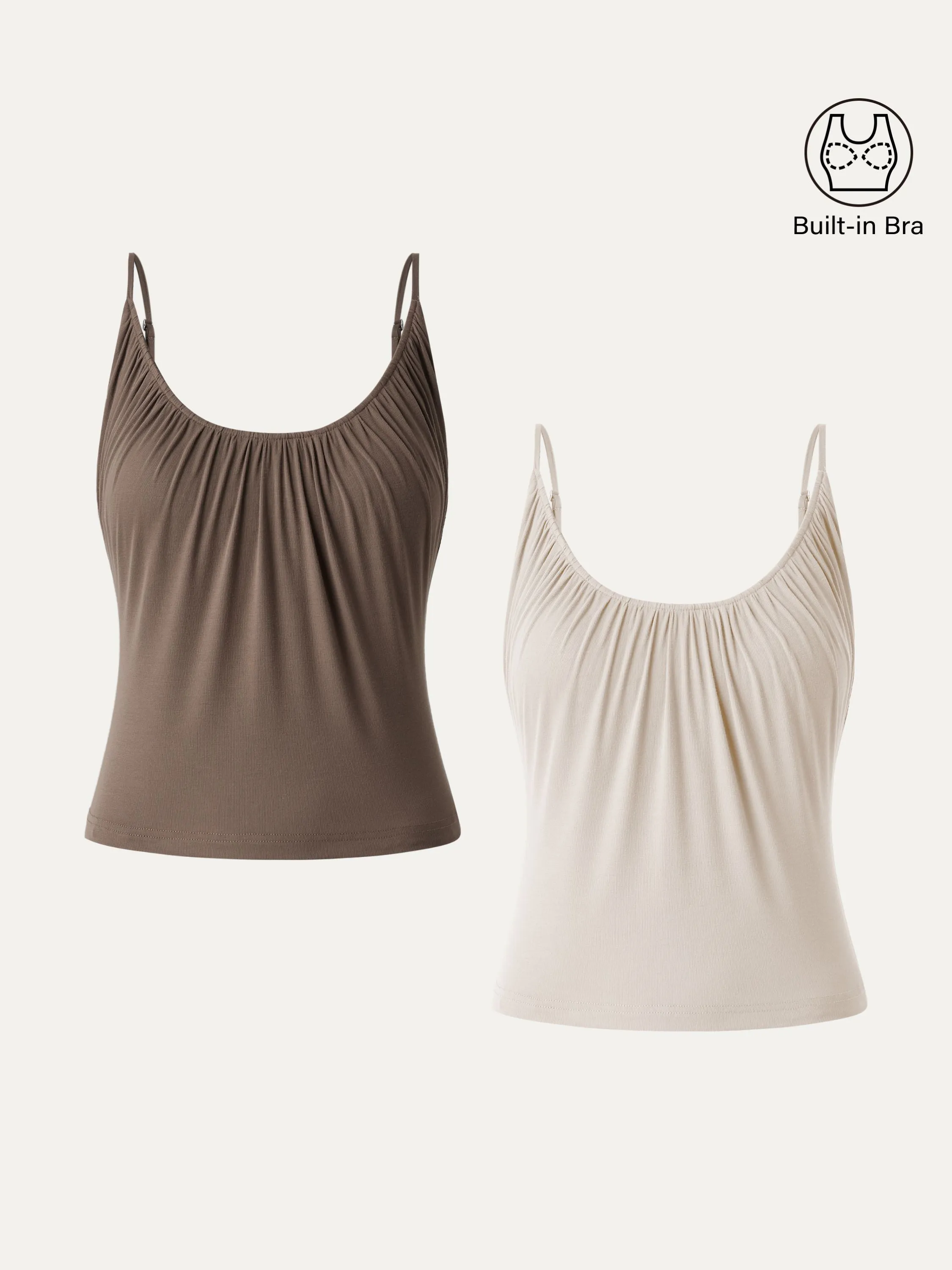 2Pcs Set Scoop Neck Gathered Spaghetti Brami Top sold by OGLmove