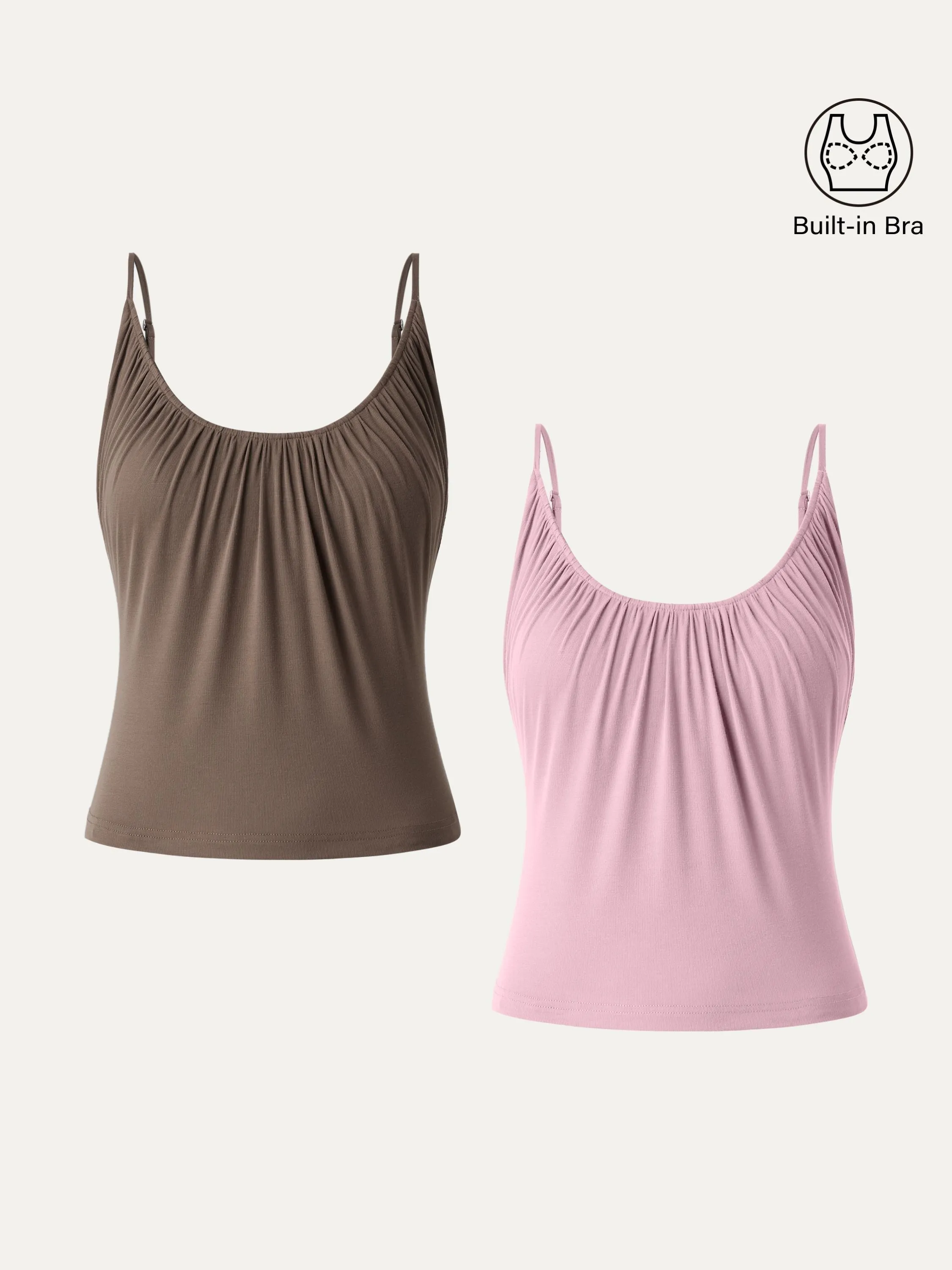 2Pcs Set Scoop Neck Gathered Spaghetti Brami Top sold by OGLmove product image thumbnail 2
