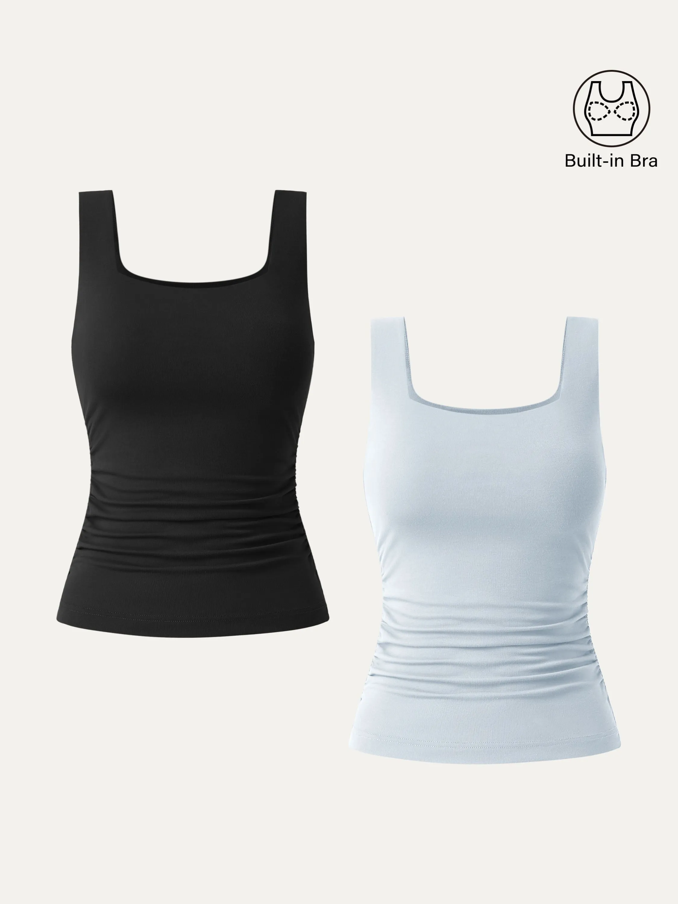 2Pcs Set Airy Square Neck Side Ruched Brami Tank sold by ogl move product image thumbnail 2