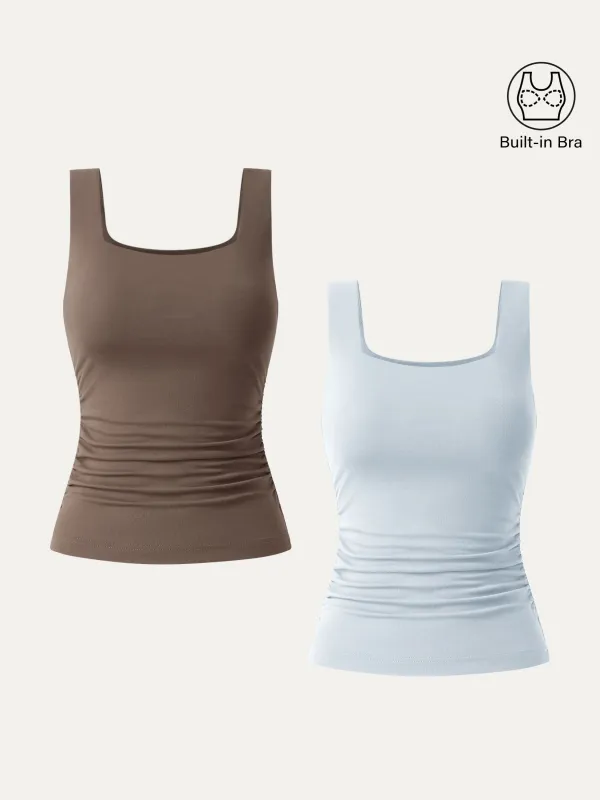 2Pcs Set Airy Square Neck Side Ruched Brami Tank sold by ogl move