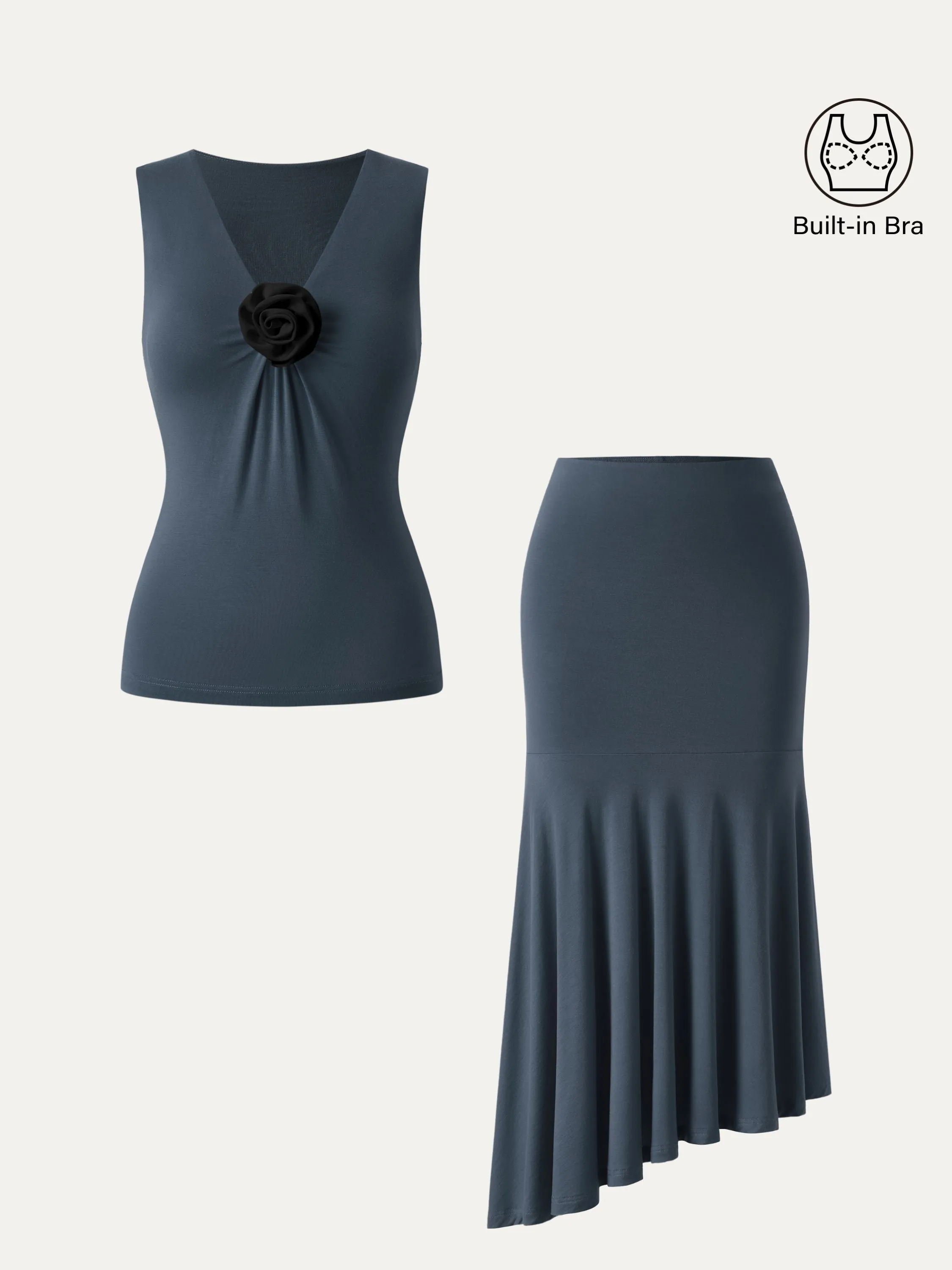 2Pcs Set V-neck Detachable Rose Brami & Midi Pull-on Skirt sold by ogl move product image thumbnail 4