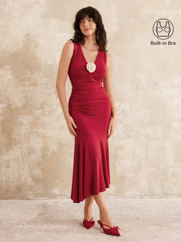 2Pcs Set V-neck Detachable Rose Brami & Midi Pull-on Skirt sold by ogl move