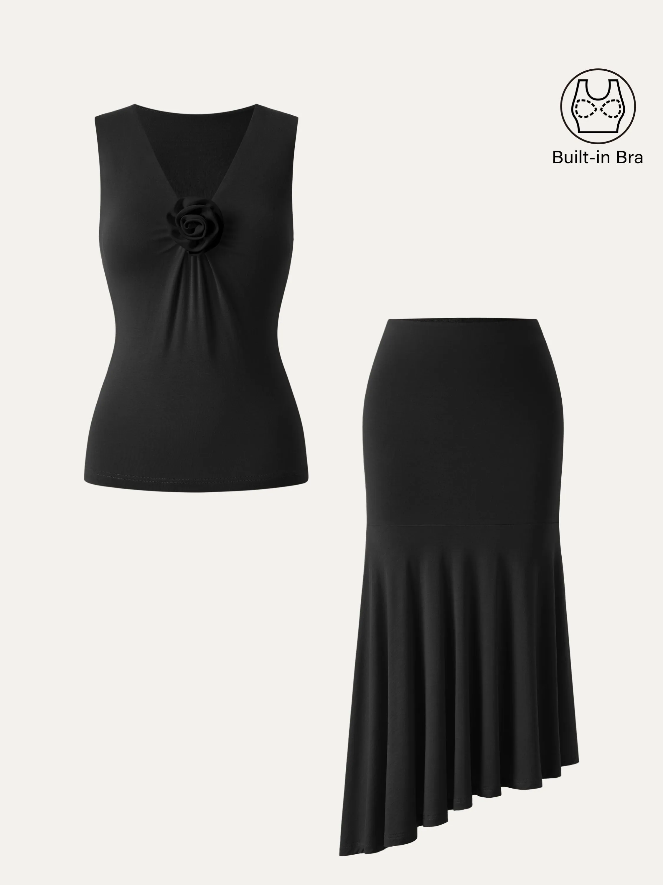 2Pcs Set V-neck Detachable Rose Brami & Midi Pull-on Skirt sold by ogl move product image thumbnail 5