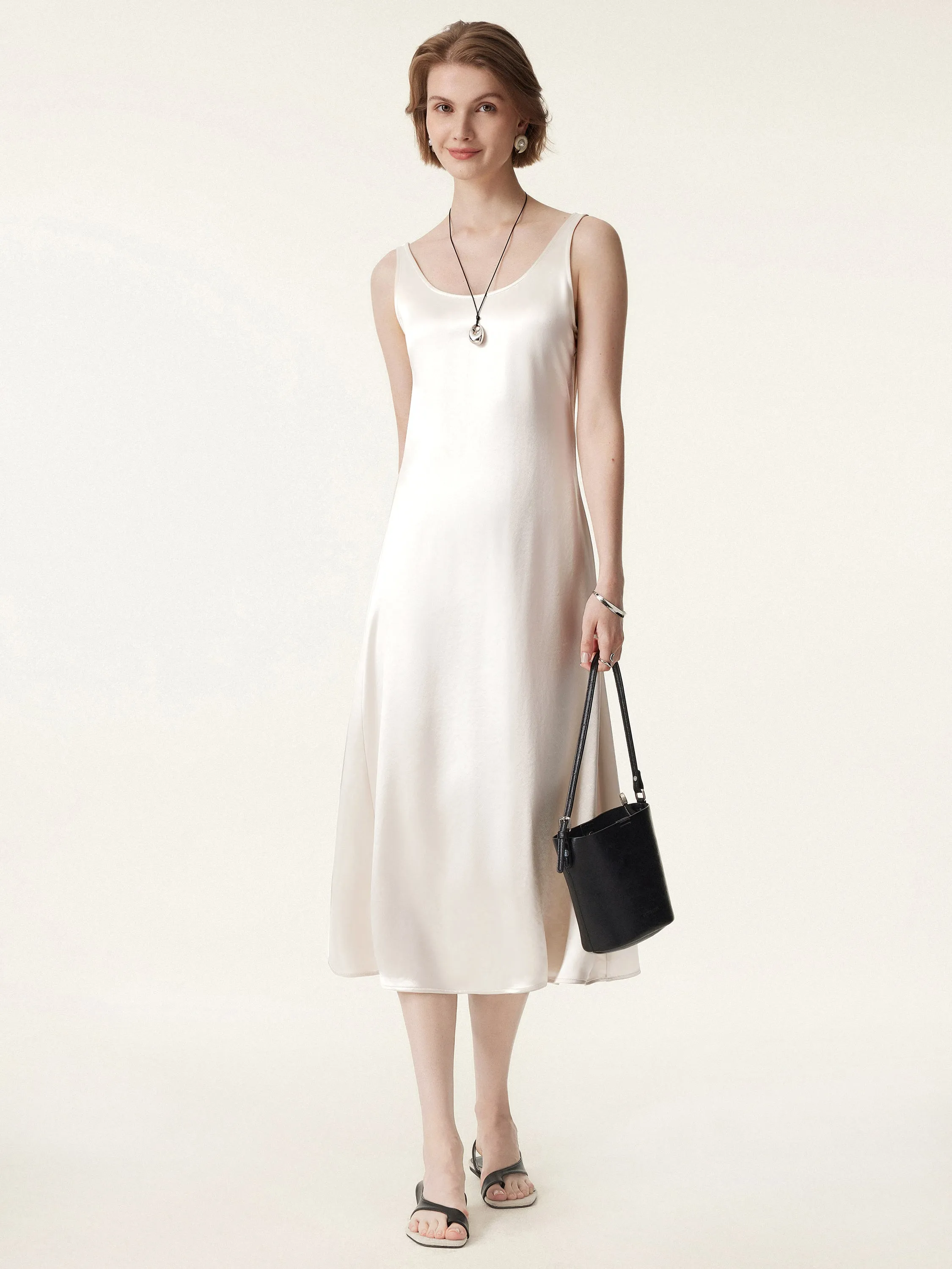 Acetate Scoop Neck Open Back Midi Dress sold by ogl move product image thumbnail 3