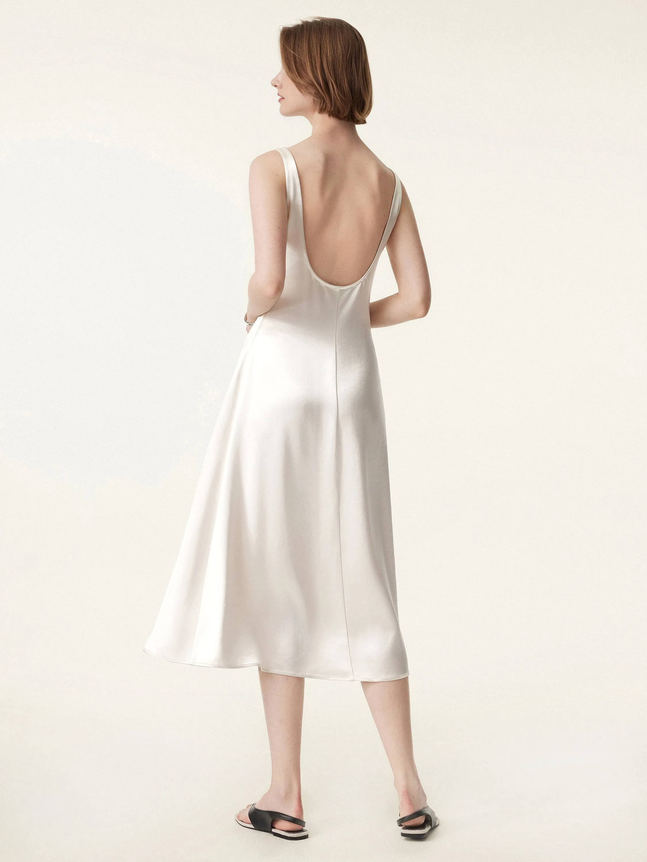 Acetate Scoop Neck Open Back Midi Dress sold by ogl move