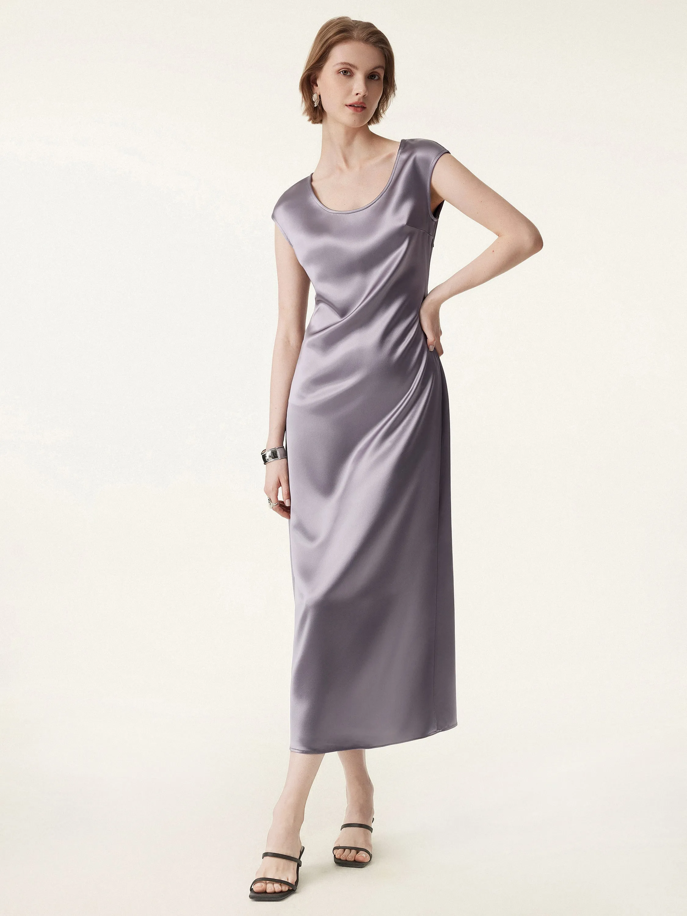 Acetate Scoop Neck Cap Sleeve Maxi Dress sold by ogl move product image thumbnail 5