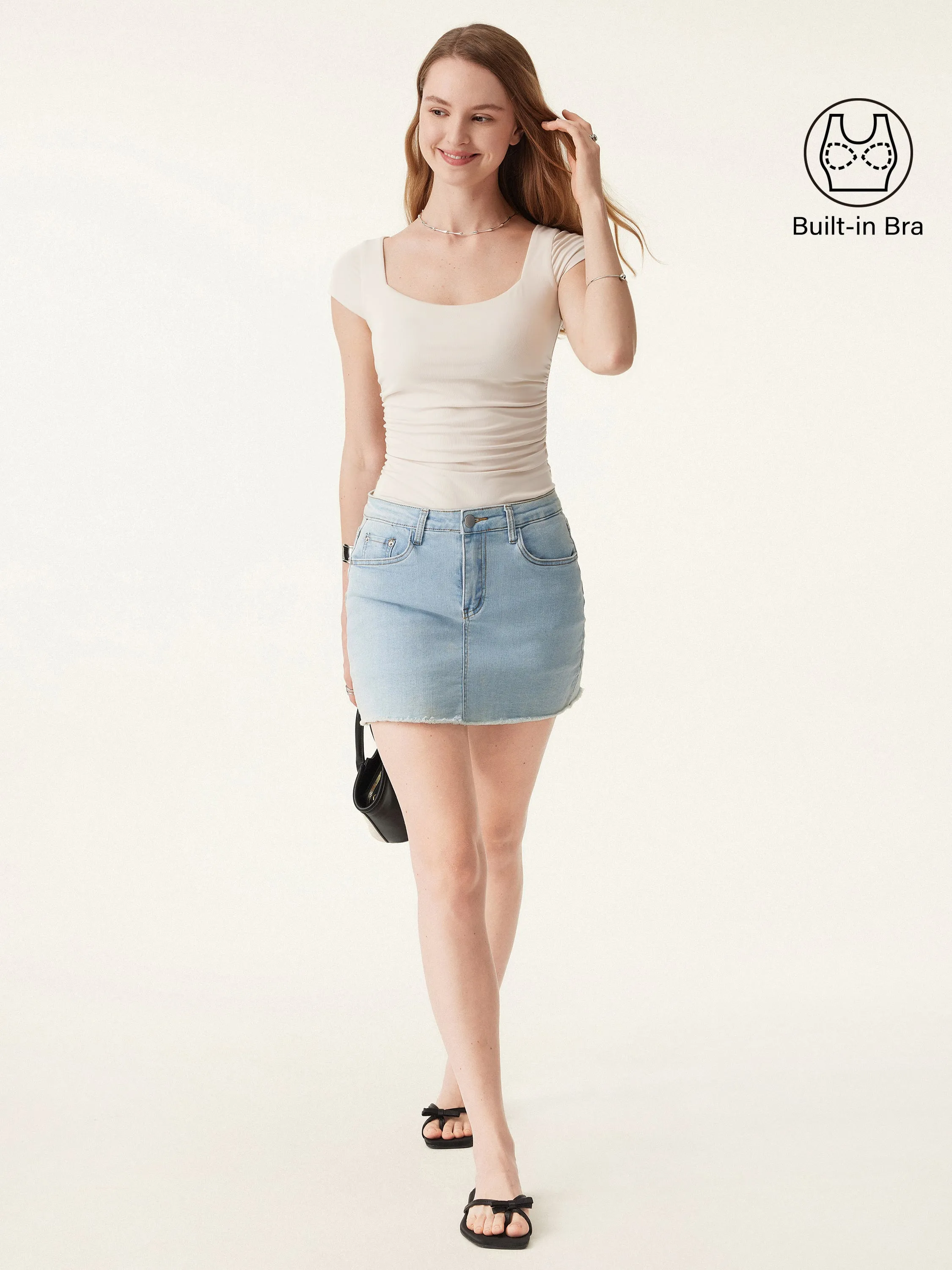 Square Neck Side Ruched Low Back New Airy Brami sold by ogl move