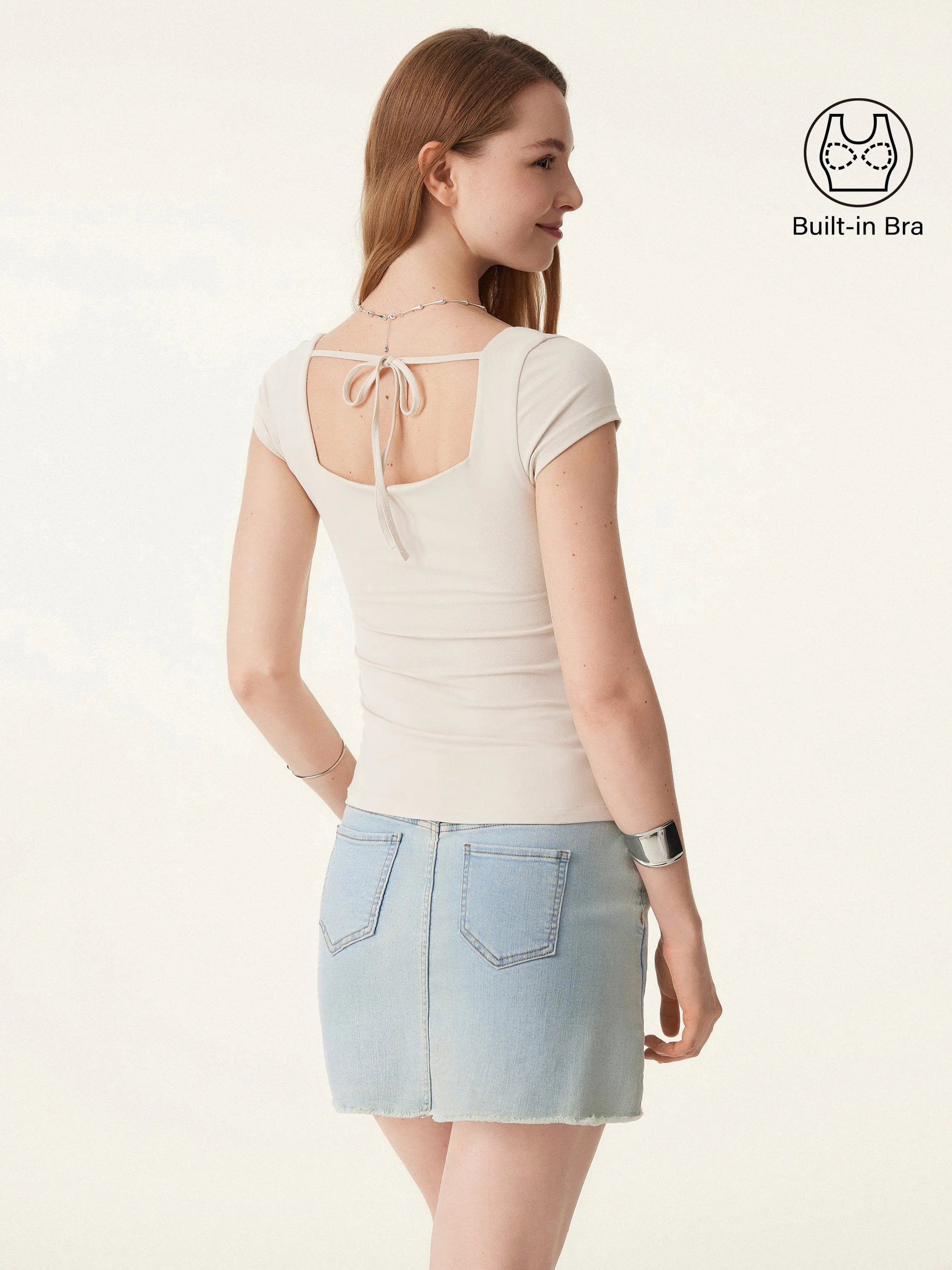 Square Neck Side Ruched Low Back New Airy Brami sold by ogl move product image thumbnail 2