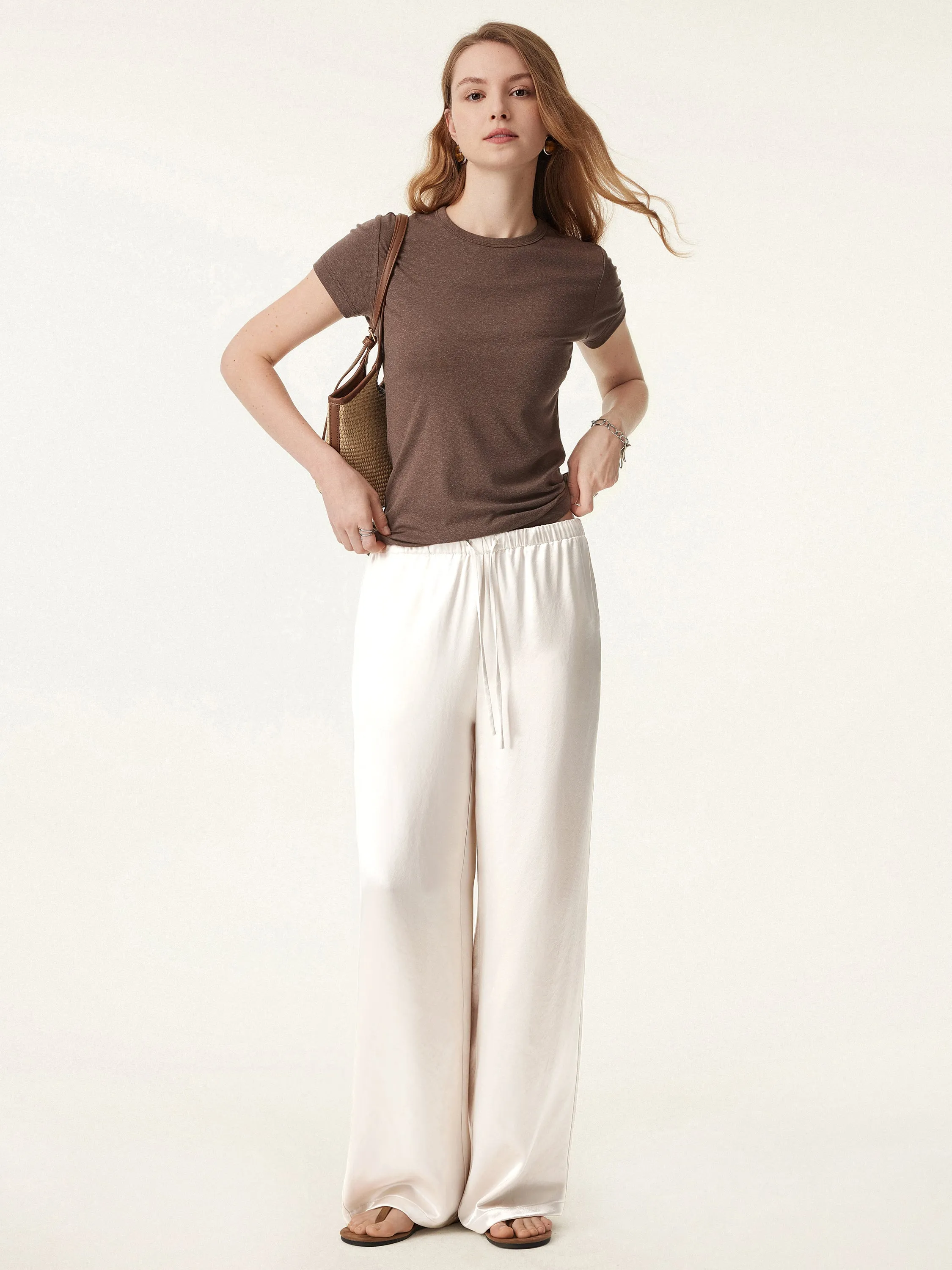 Essential Acetate Mid Rise Straight Leg Pants with Pockets sold by ogl move