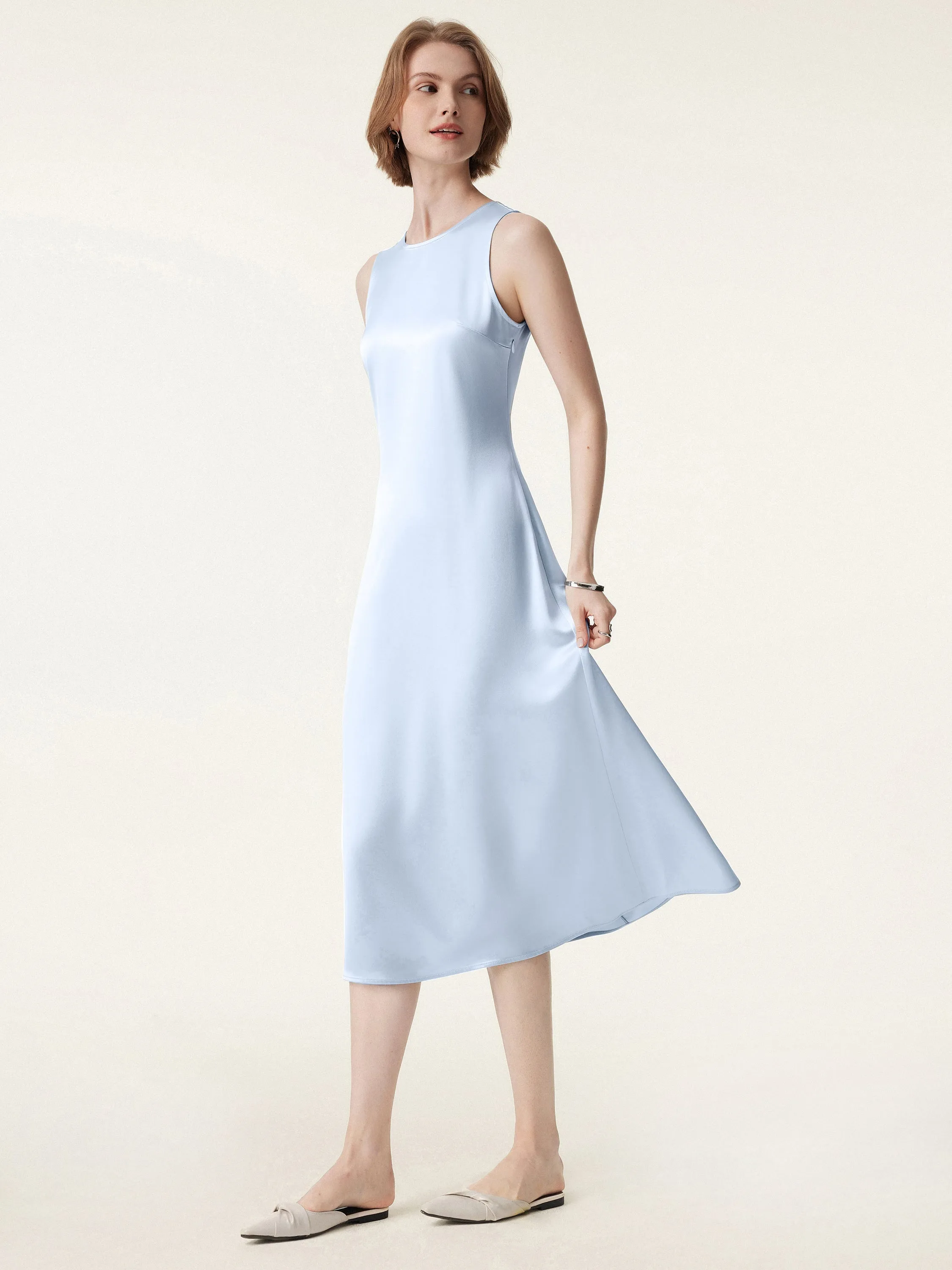 Classy Acetate Low Back Flared Midi Dress sold by ogl move