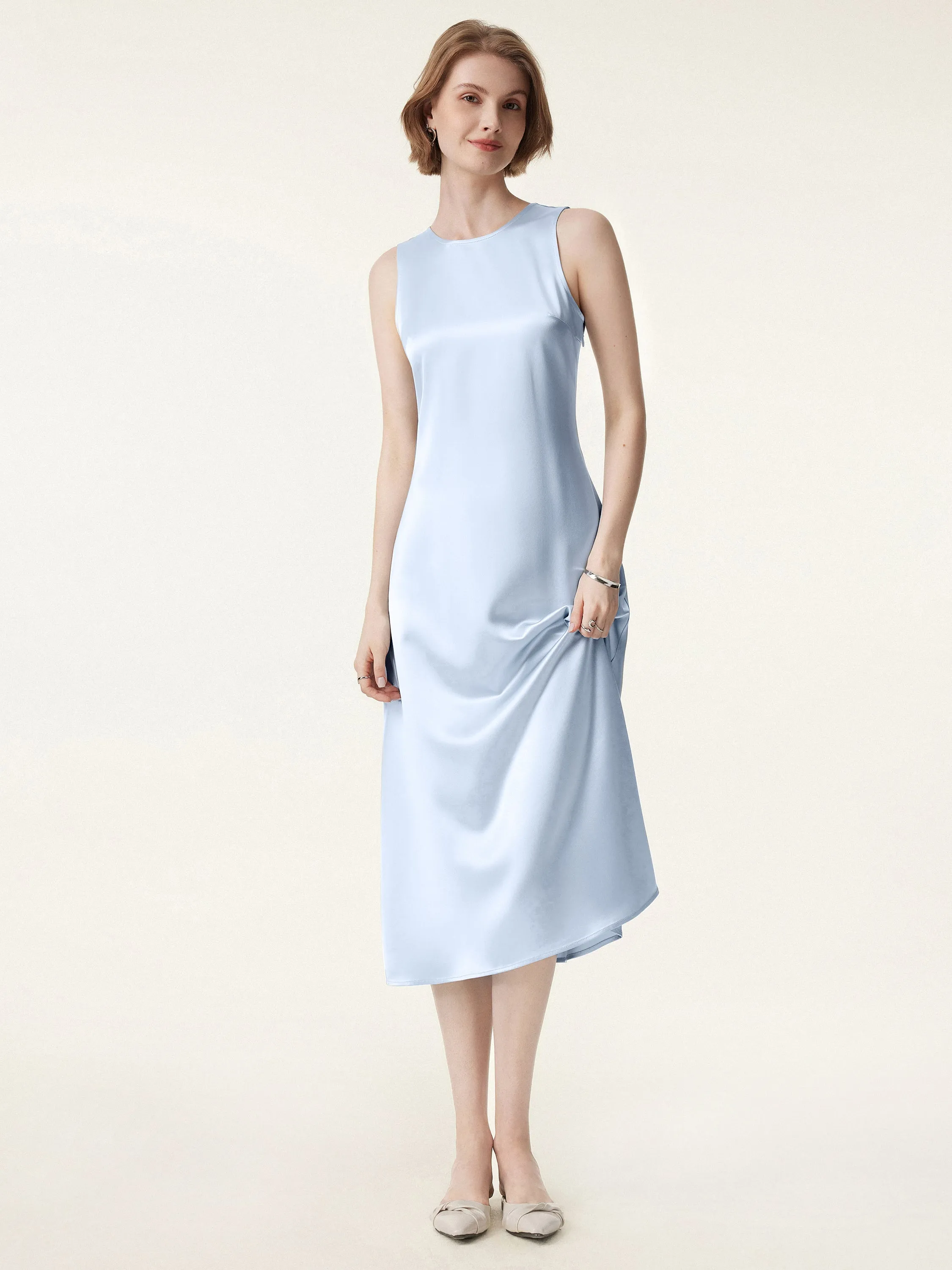 Classy Acetate Low Back Flared Midi Dress sold by ogl move product image thumbnail 4