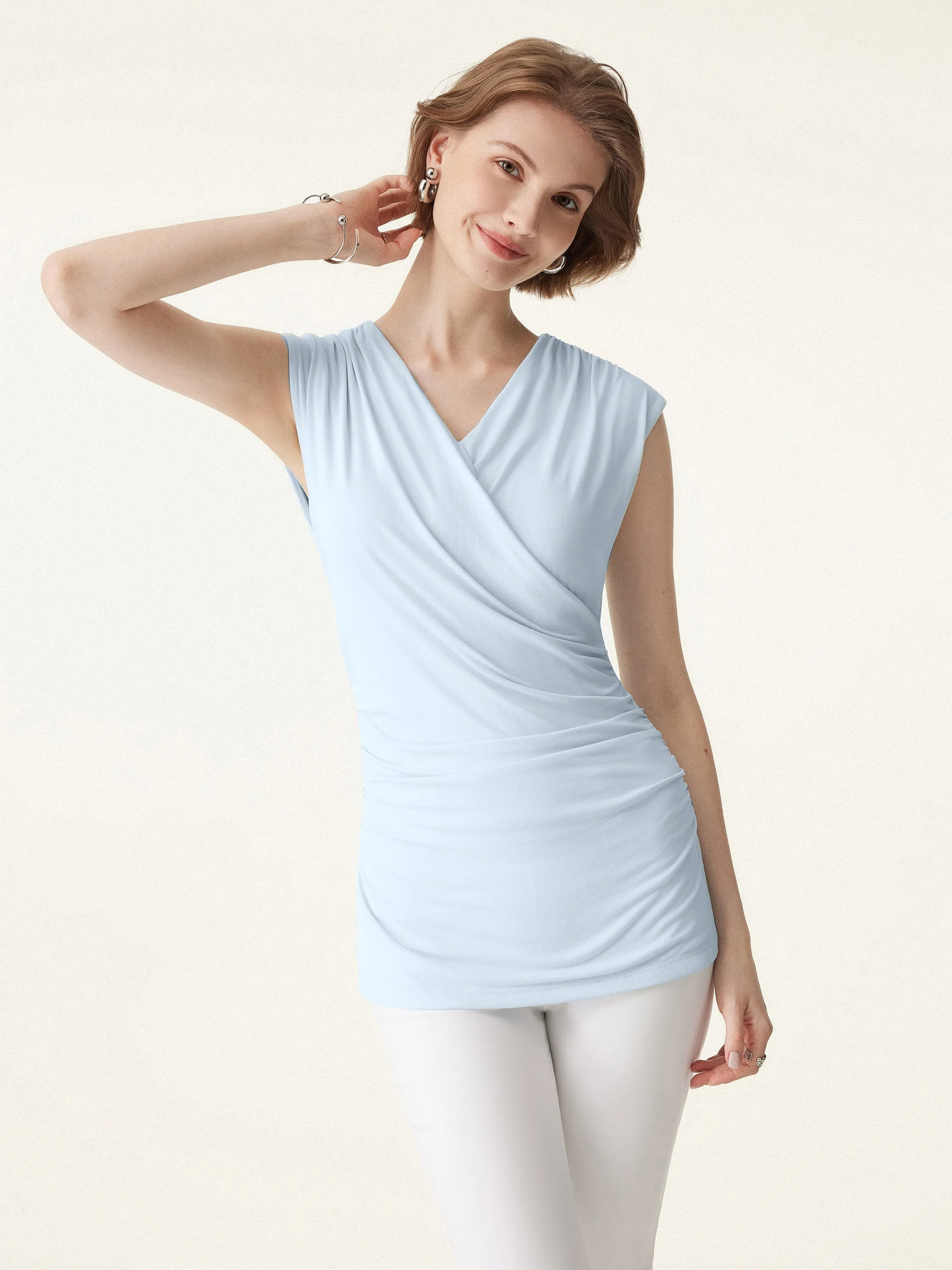 Surplice Side Ruched Long New Airy Brami Tank sold by ogl move product image thumbnail 4