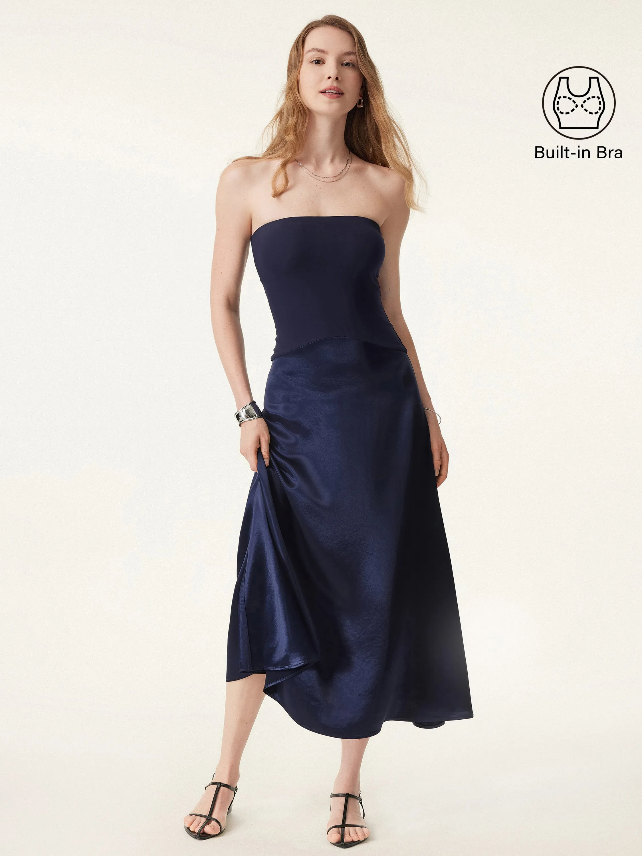 Midnight Acetate Non-slip Strapless Midi Brami Dress sold by OGLmove