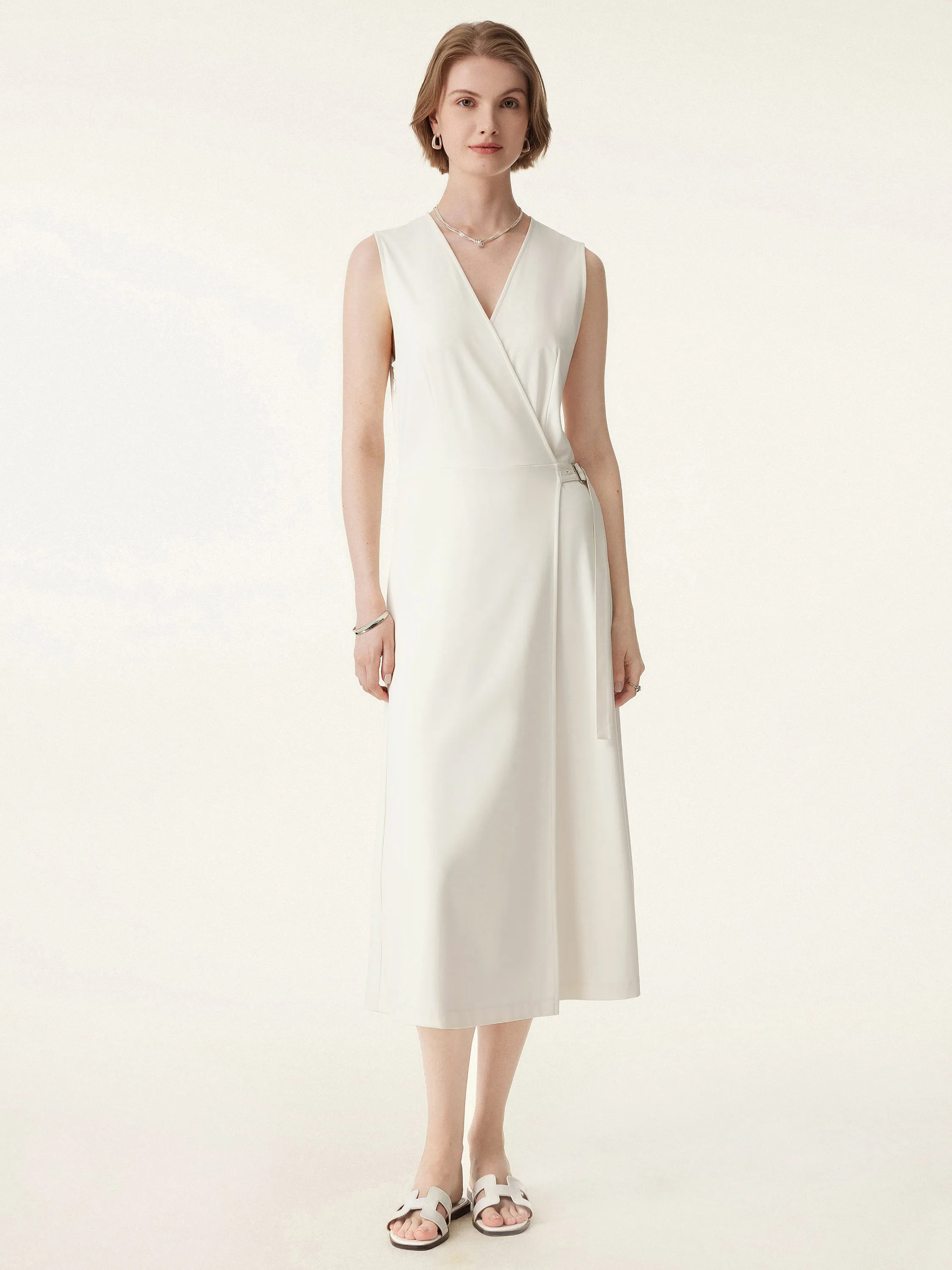 Surplice Adjustable Side-belt Midi Dress sold by ogl move product image thumbnail 5