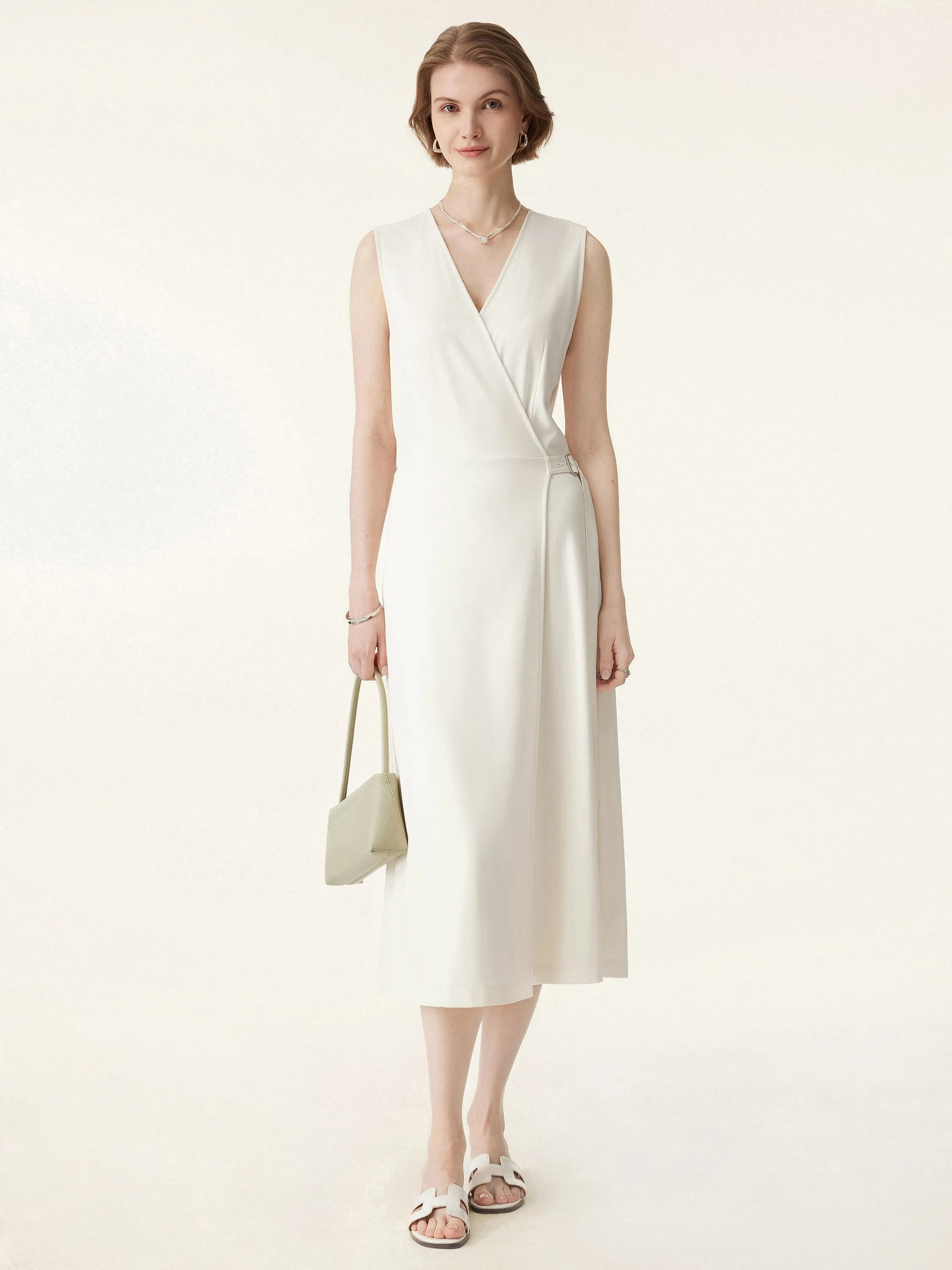 Surplice Adjustable Side-belt Midi Dress sold by ogl move