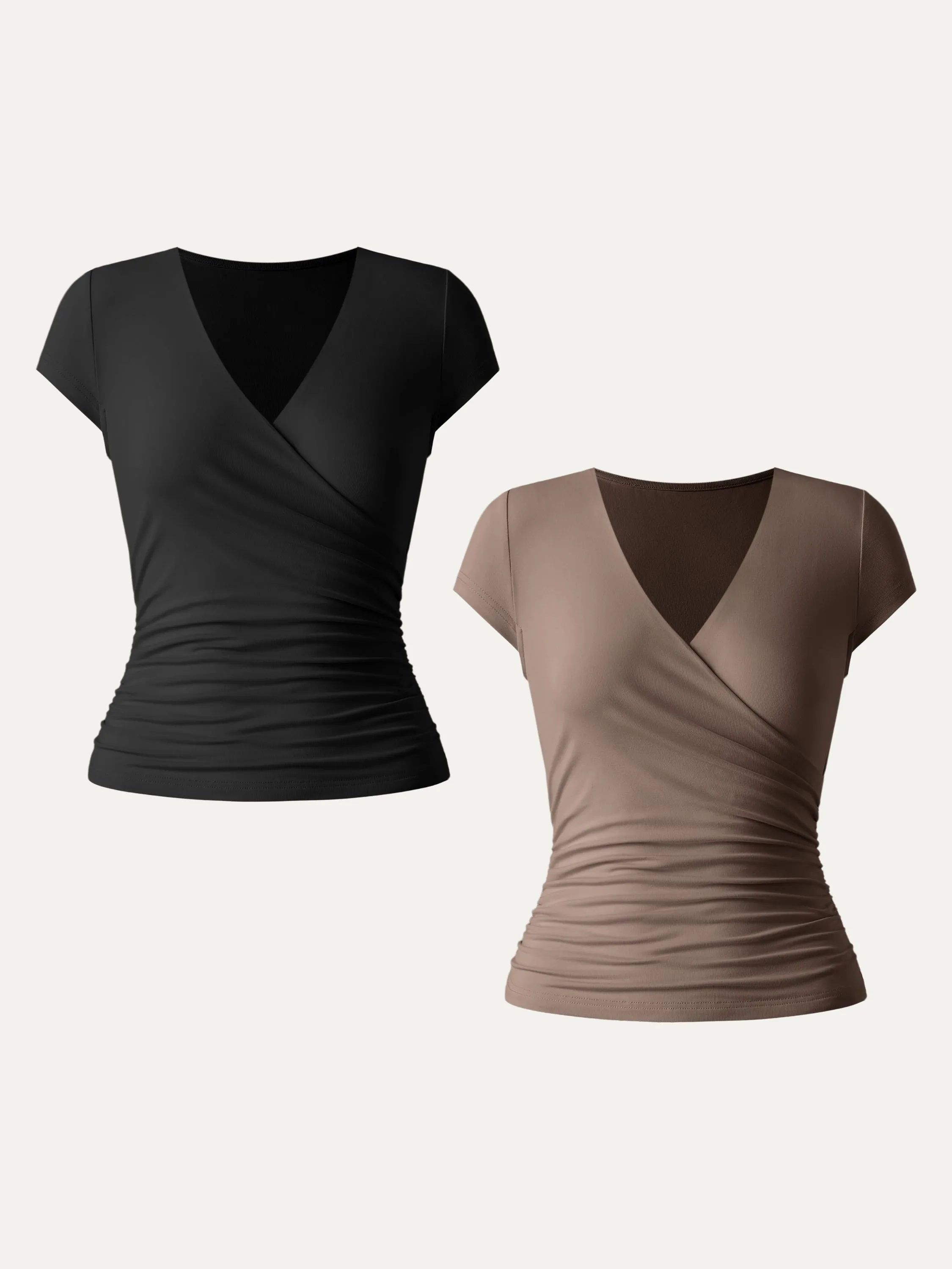 2Pcs Set Surplice Cap Sleeve Side Ruched Fitted Tee sold by ogl move product image thumbnail 4