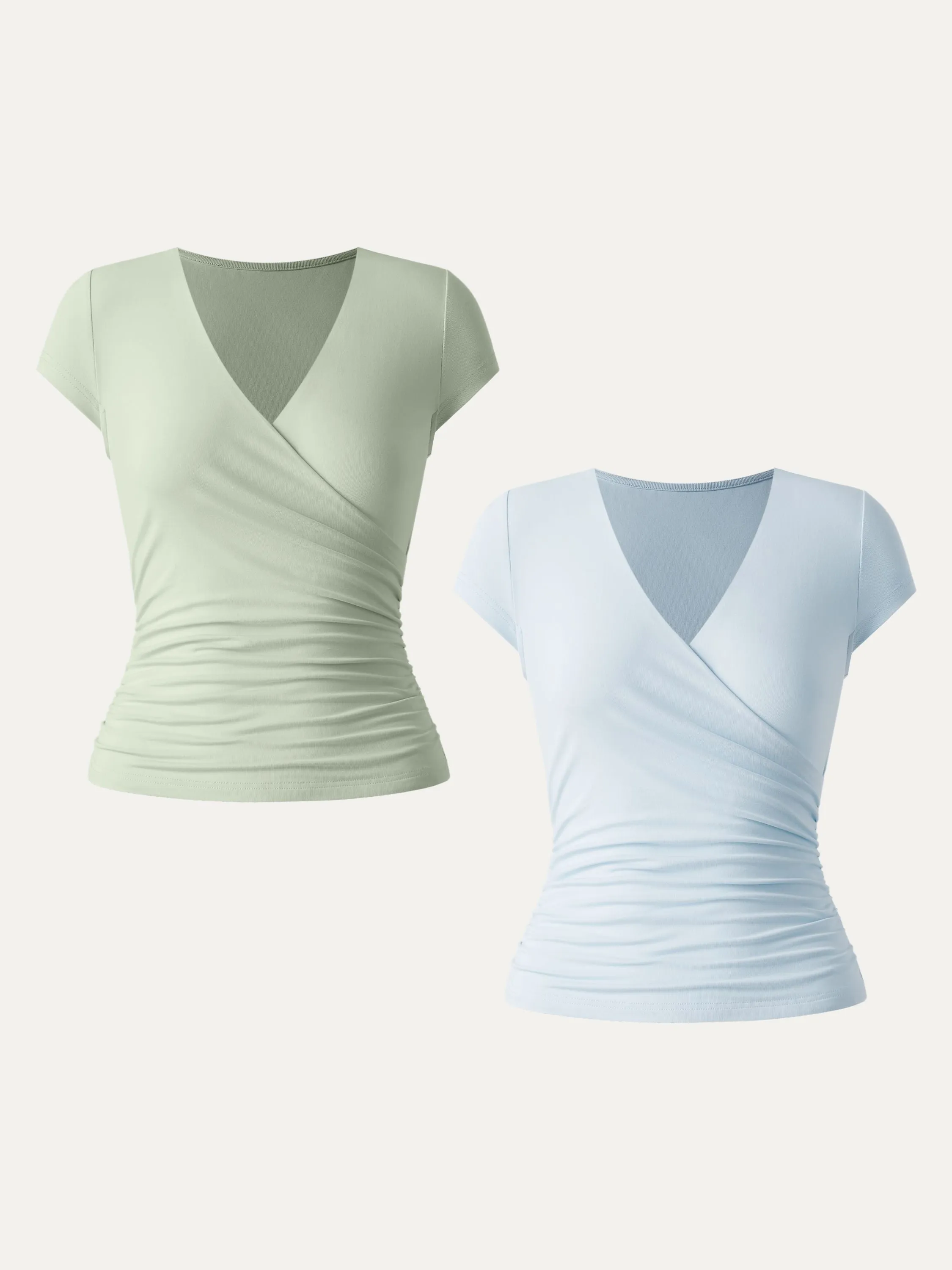 2Pcs Set Surplice Cap Sleeve Side Ruched Fitted Tee sold by ogl move product image thumbnail 3