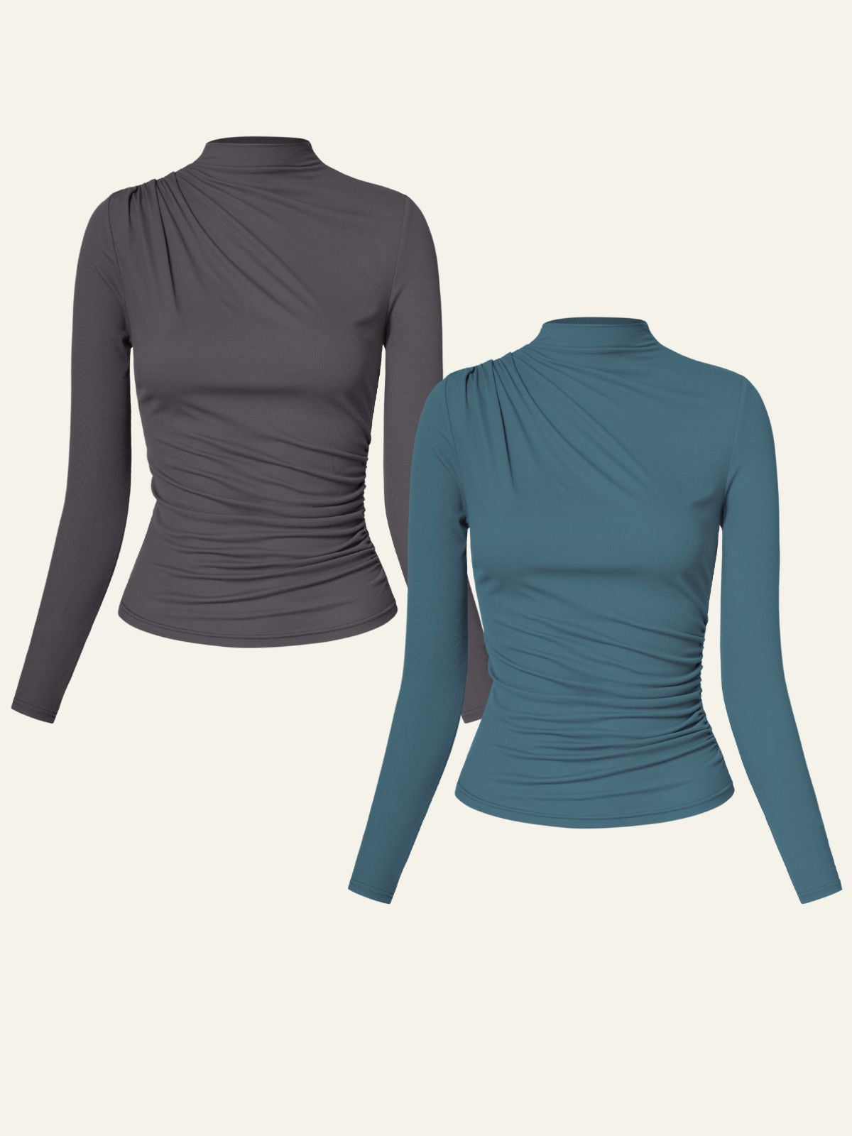 Eco-SkinKiss® Asymmetrical Ruch Mock Neck Top 2Pcs Set sold by ogl move