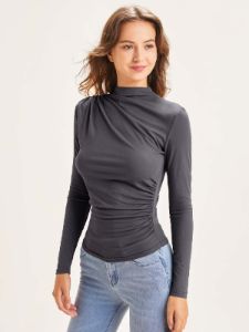 Eco-SkinKiss® Asymmetrical Ruch Mock Neck Top 2Pcs Set sold by ogl move