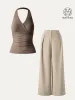 2Pcs Set Halter Neck Brami Tank & Non-sheer Mid Rise Trouser with Pockets sold by ogl move