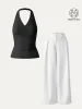 2Pcs Set Halter Neck Brami Tank & Non-sheer Mid Rise Trouser with Pockets sold by ogl move
