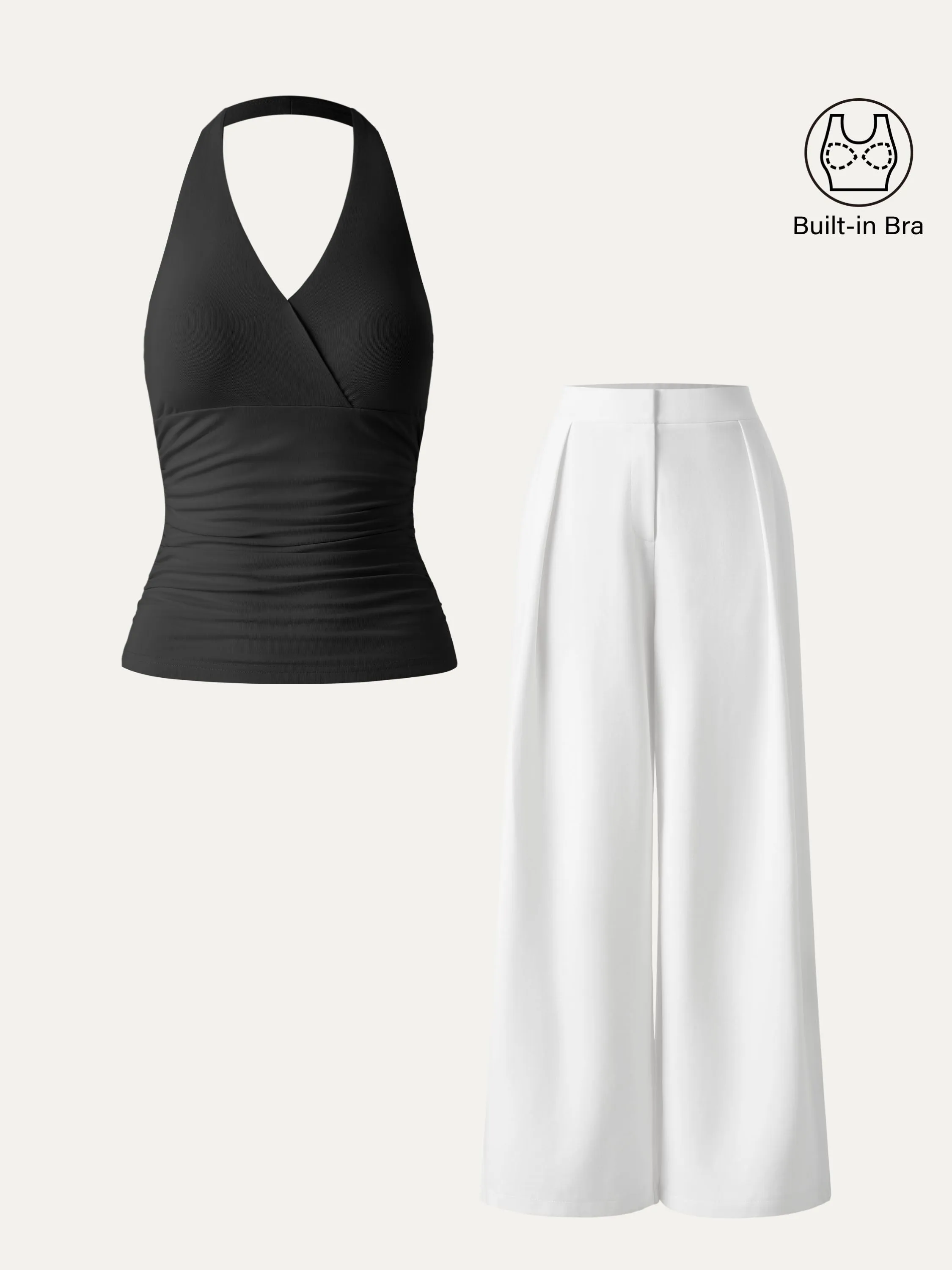 2Pcs Set Halter Neck Brami Tank & Non-sheer Mid Rise Trouser with Pockets sold by ogl move product image thumbnail 4