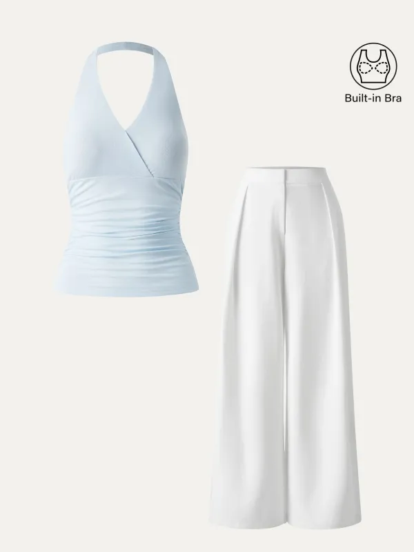 2Pcs Set Halter Neck Brami Tank & Non-sheer Mid Rise Trouser with Pockets sold by ogl move