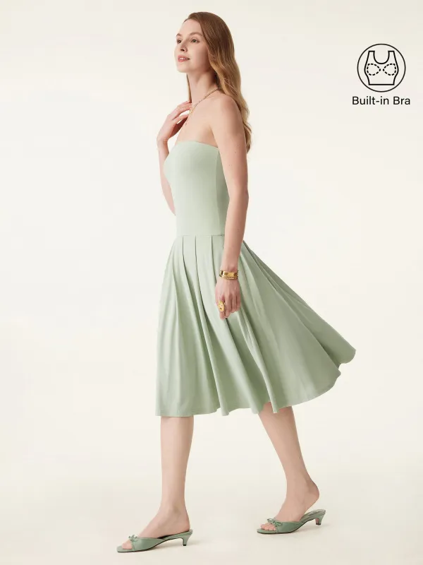 Strapless Pleated Midi Tube Brami Dress with Pockets sold by ogl move