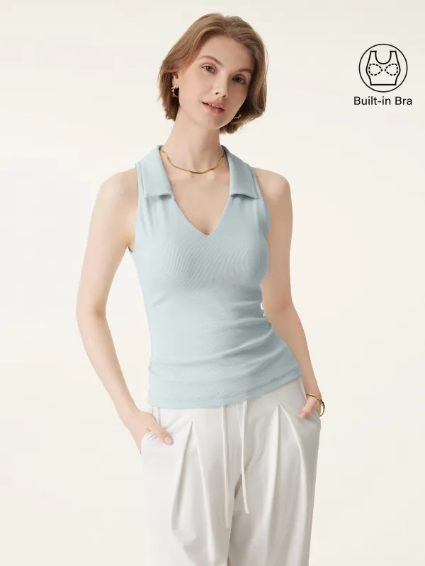 Stretch Cotton V-neck Collared Brami Top sold by ogl move
