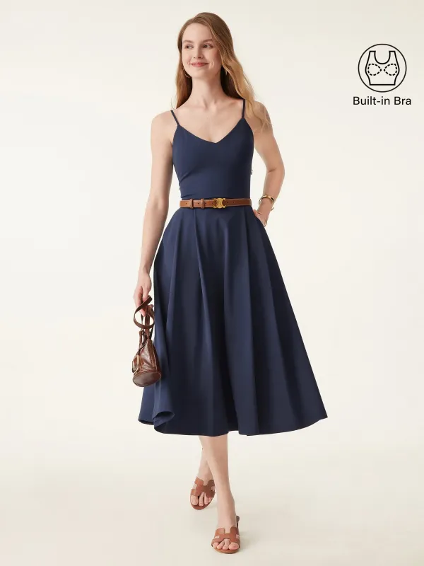 Bamboo Ponte V-neck Fit-and-flare Midi Brami Sundress with Pockets sold by ogl move