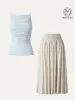2Pcs Boatneck Ruched Brami Tank & European Linen Smocked Waist Skirt with Pockets sold by ogl move