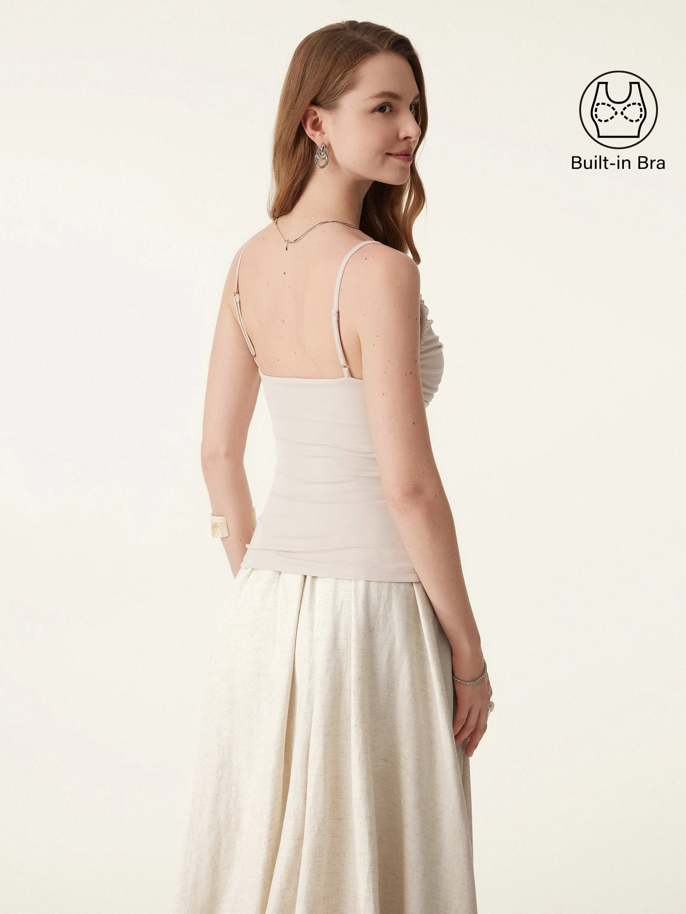 2Pcs Boatneck Ruched Brami Tank & European Linen Smocked Waist Skirt with Pockets sold by ogl move product image thumbnail 5