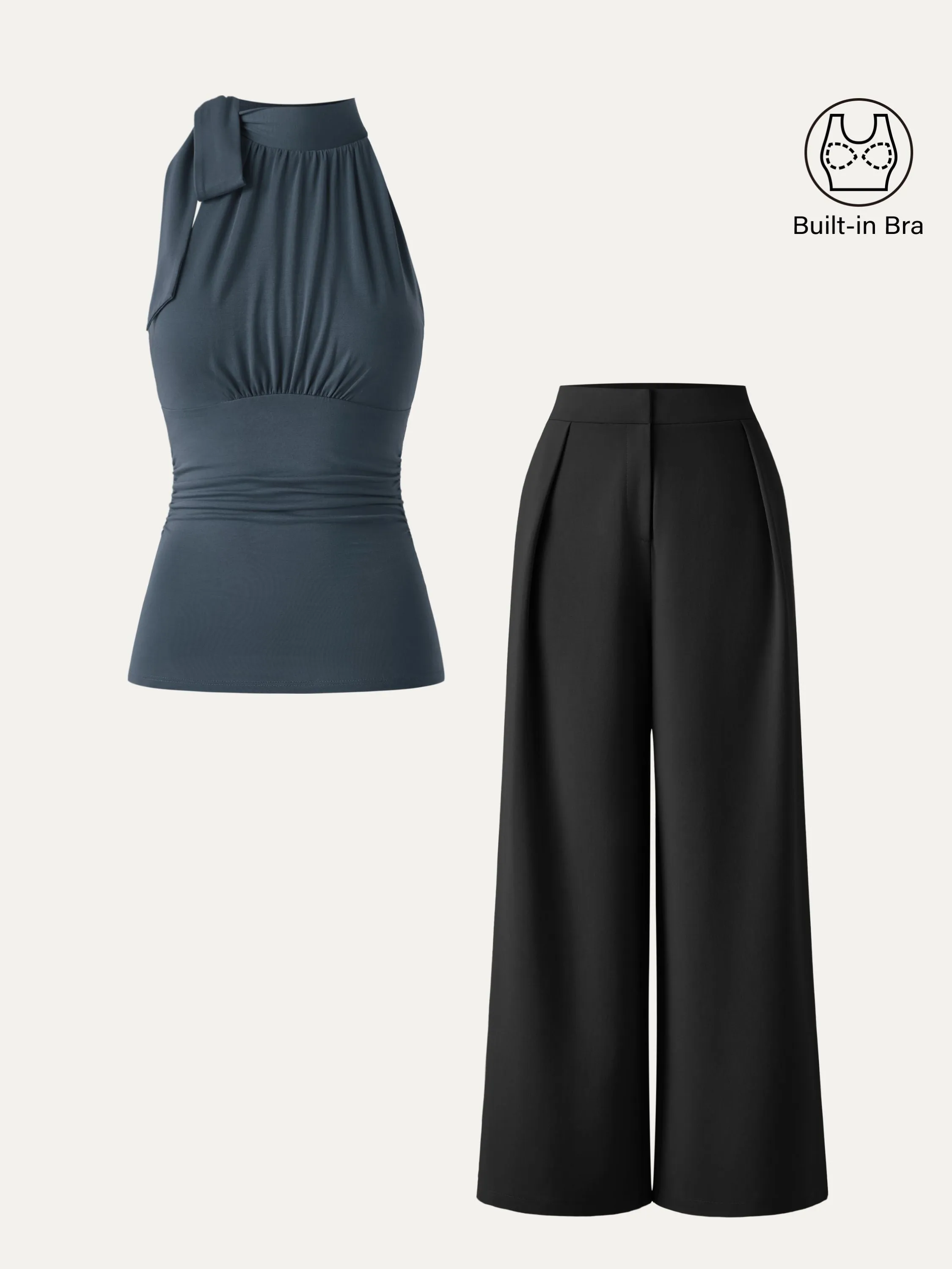 2Pcs Set High Tie Neck Brami Tank & Non-sheer Mid Rise Trouser with Pockets sold by ogl move product image thumbnail 5