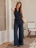2Pcs Set Collared V-neck Sleeveless Top & Mid Rise Flared Pant with Pockets sold by ogl move