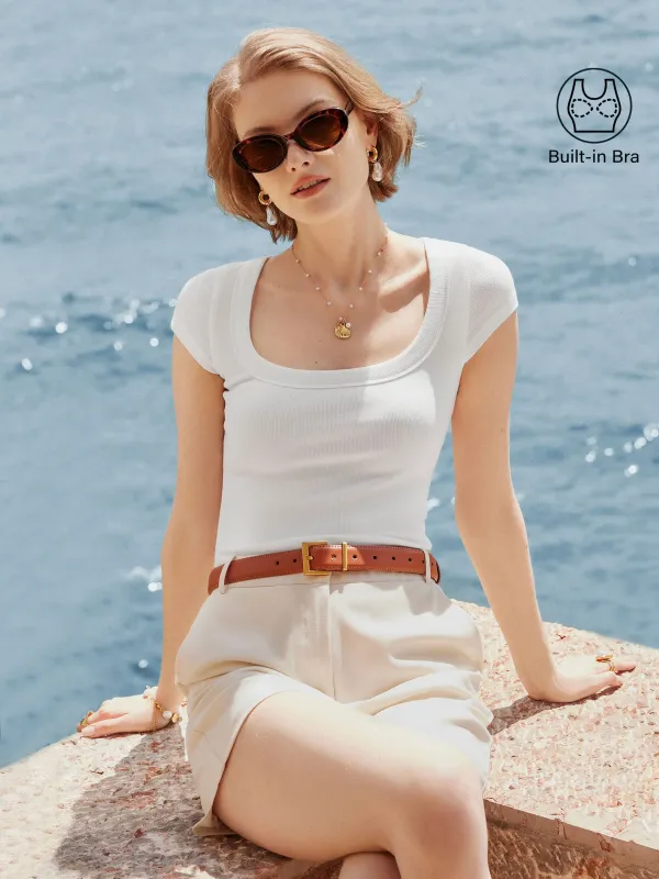 Stretch Cotton Square Neck Cap Sleeve Brami sold by ogl move