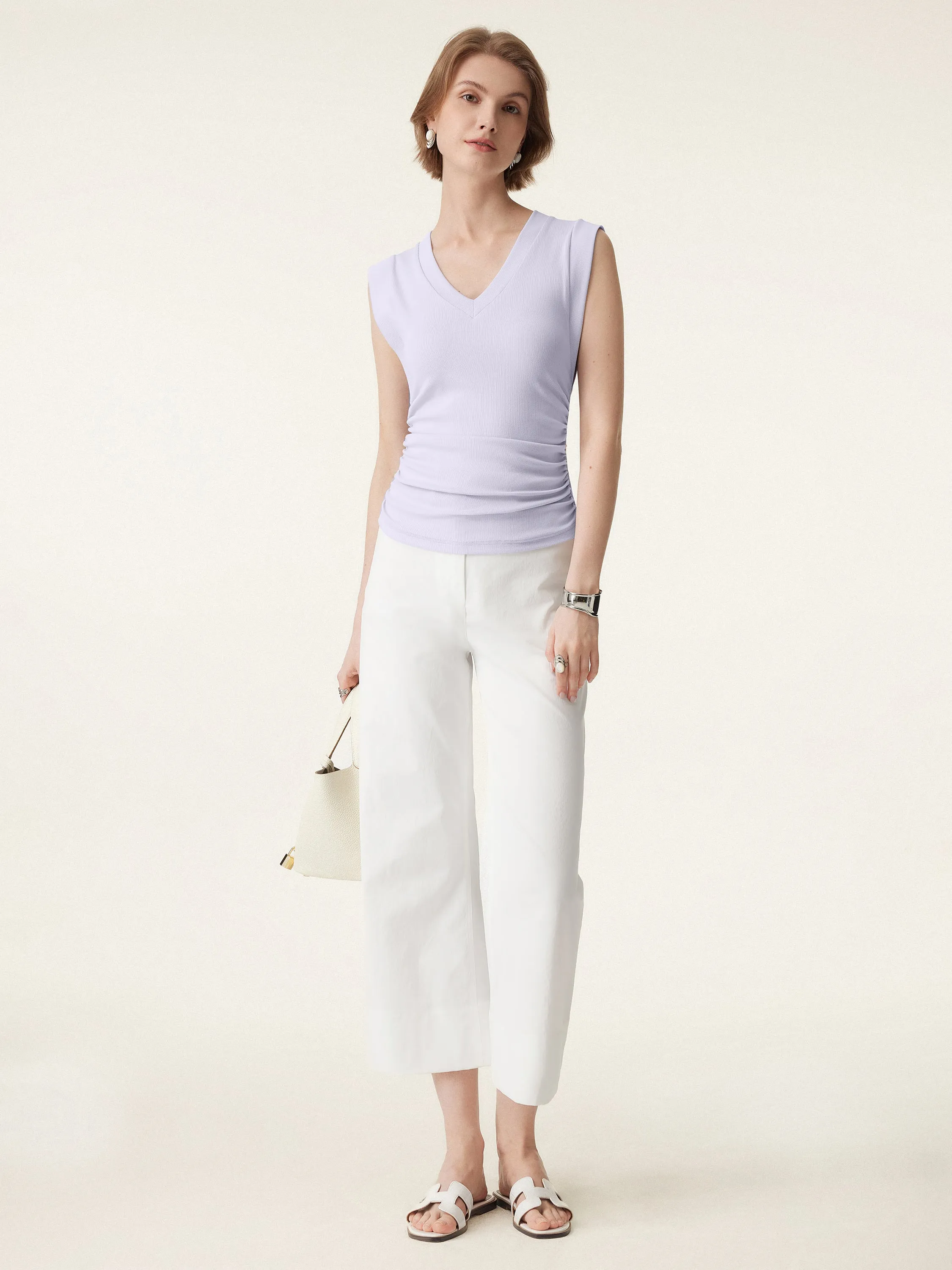 Stretch Cotton V-neck Side Ruched Muscle Brami Top sold by OGLmove product image thumbnail 4