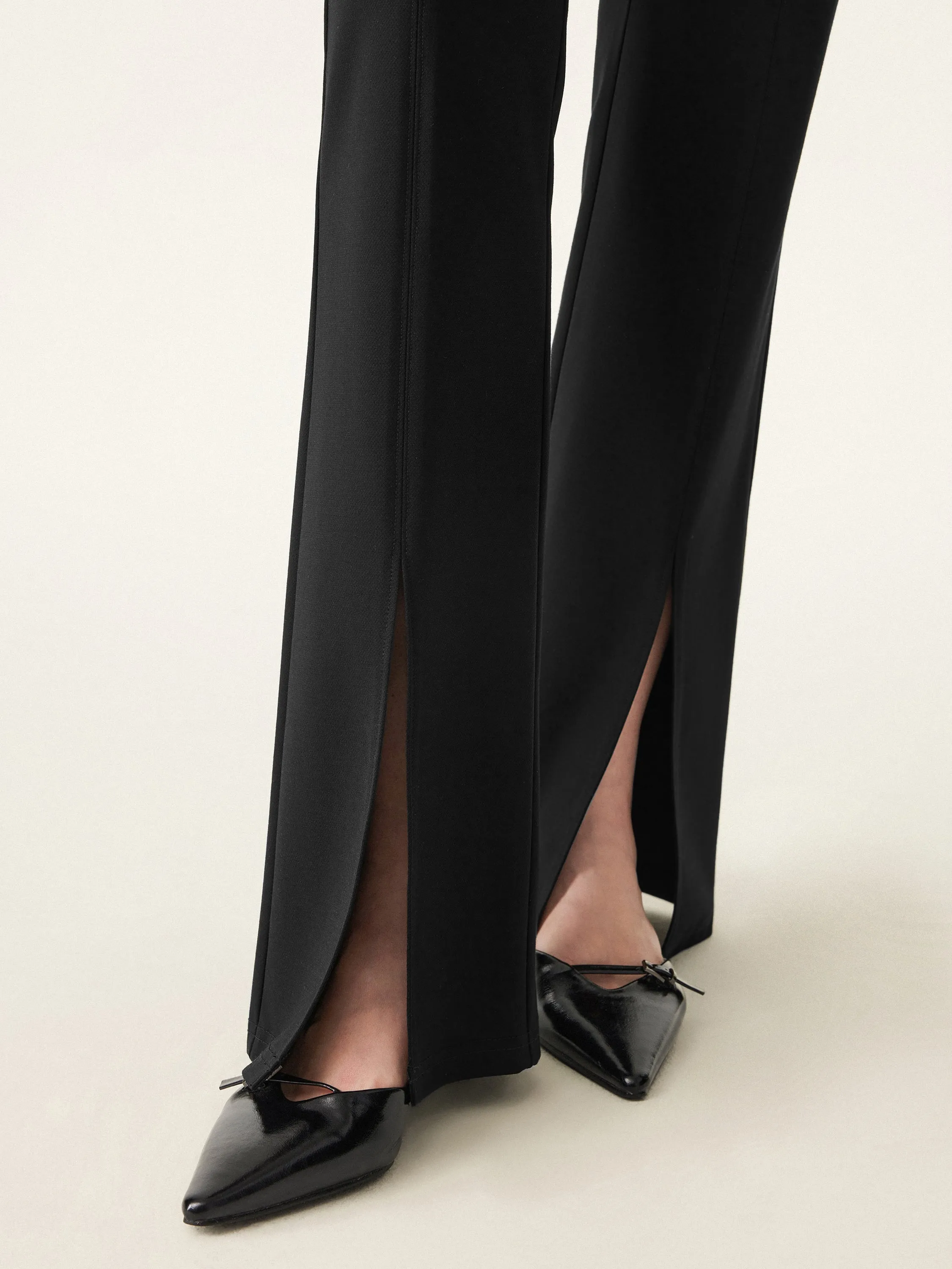 Bamboo Ponte Mid Rise Pull-on Front-slit Flared Pant sold by ogl move product image thumbnail 5