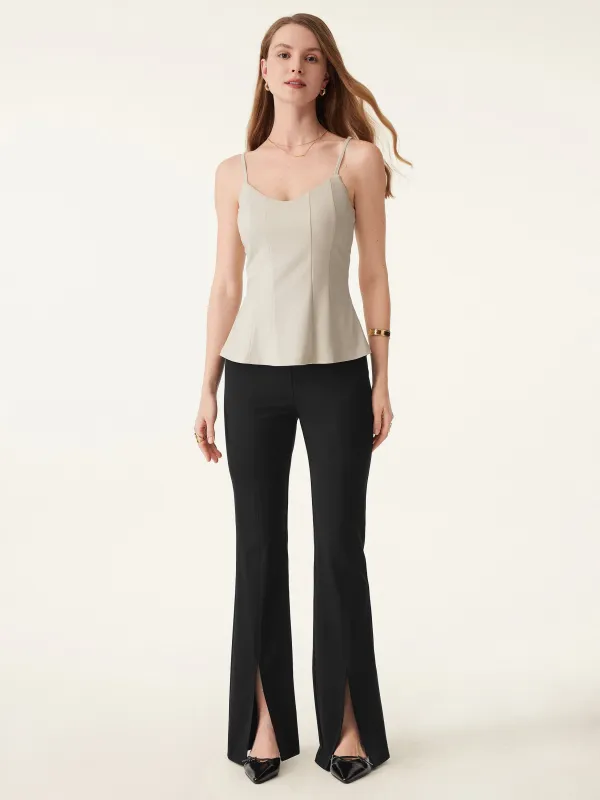 Bamboo Ponte Mid Rise Pull-on Front-slit Flared Pant sold by ogl move