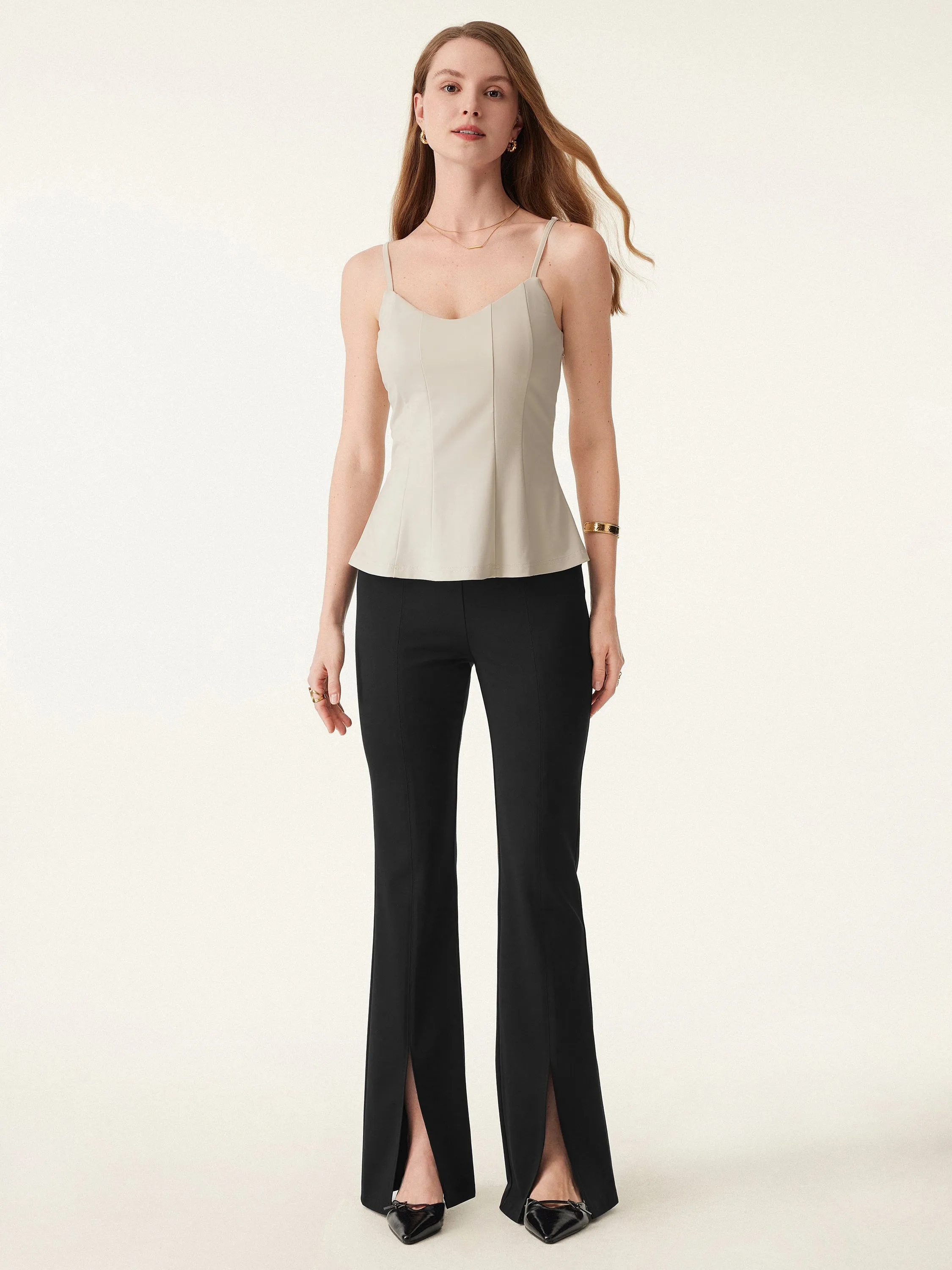 Bamboo Ponte Mid Rise Pull-on Front-slit Flared Pant sold by ogl move
