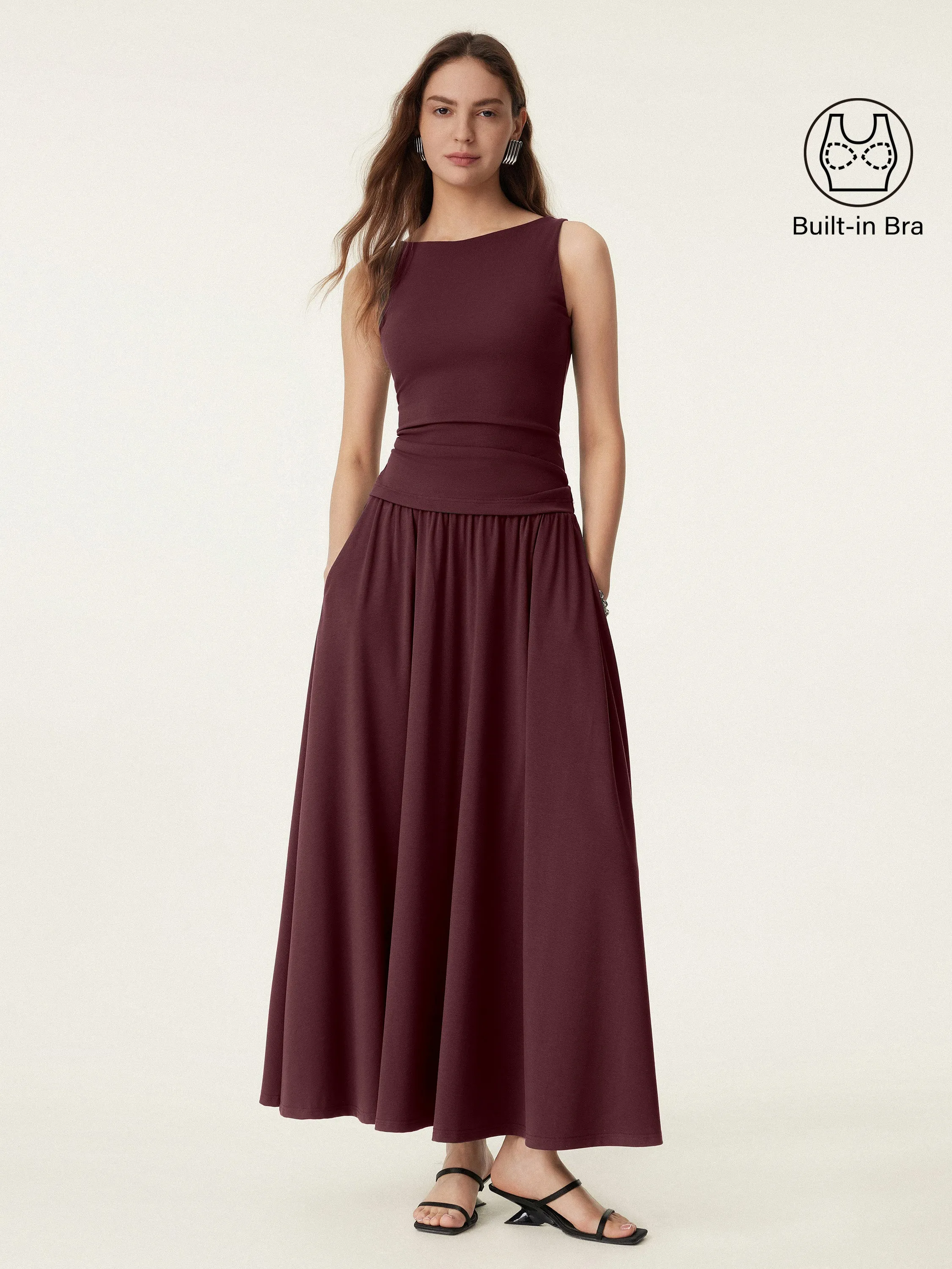 2Pcs Set Boatneck Brami Tank & Umbrella Maxi Skirt with Pockets sold by ogl move