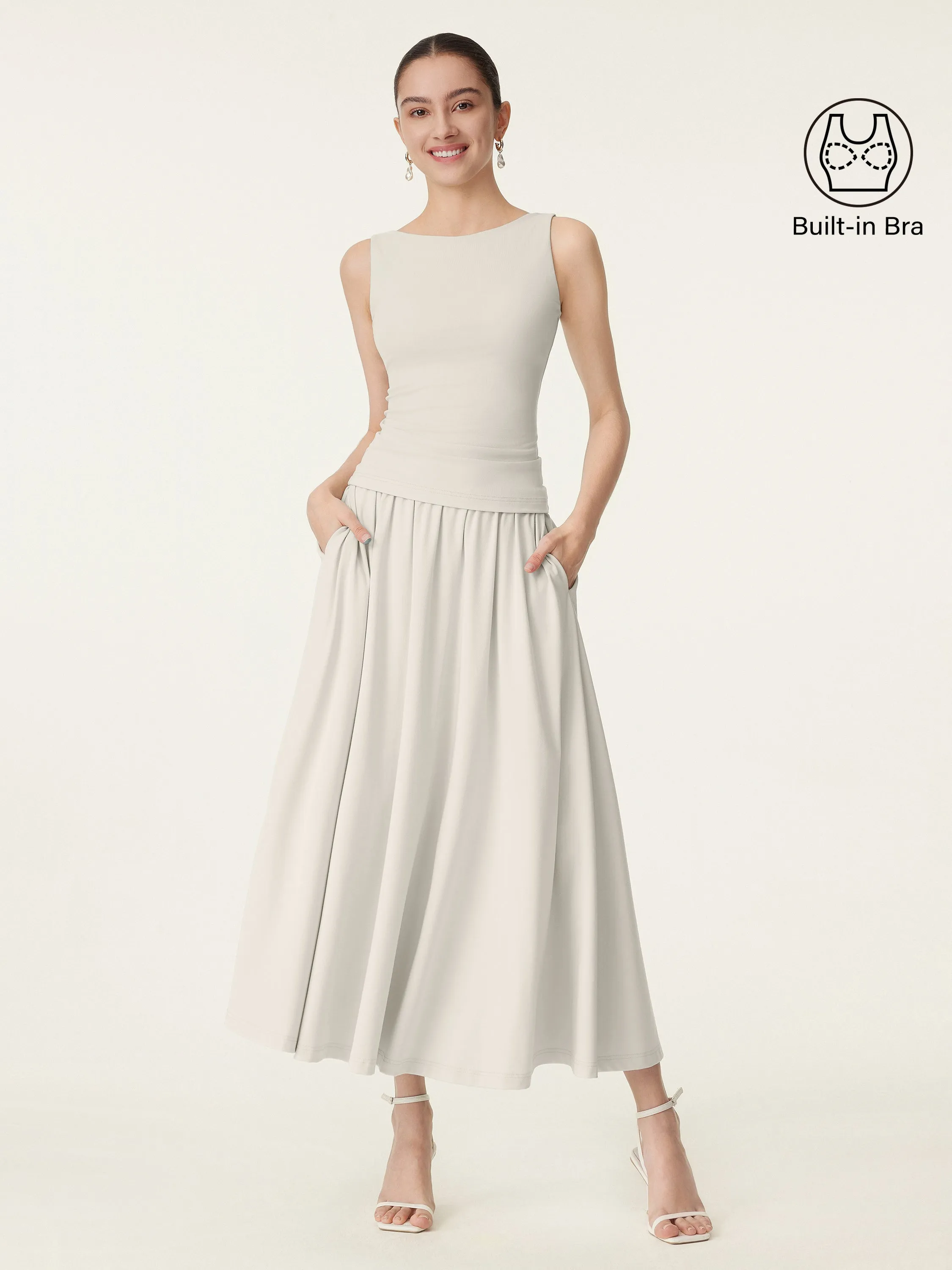 2Pcs Set Boatneck Brami Tank & Umbrella Maxi Skirt with Pockets sold by ogl move product image thumbnail 5