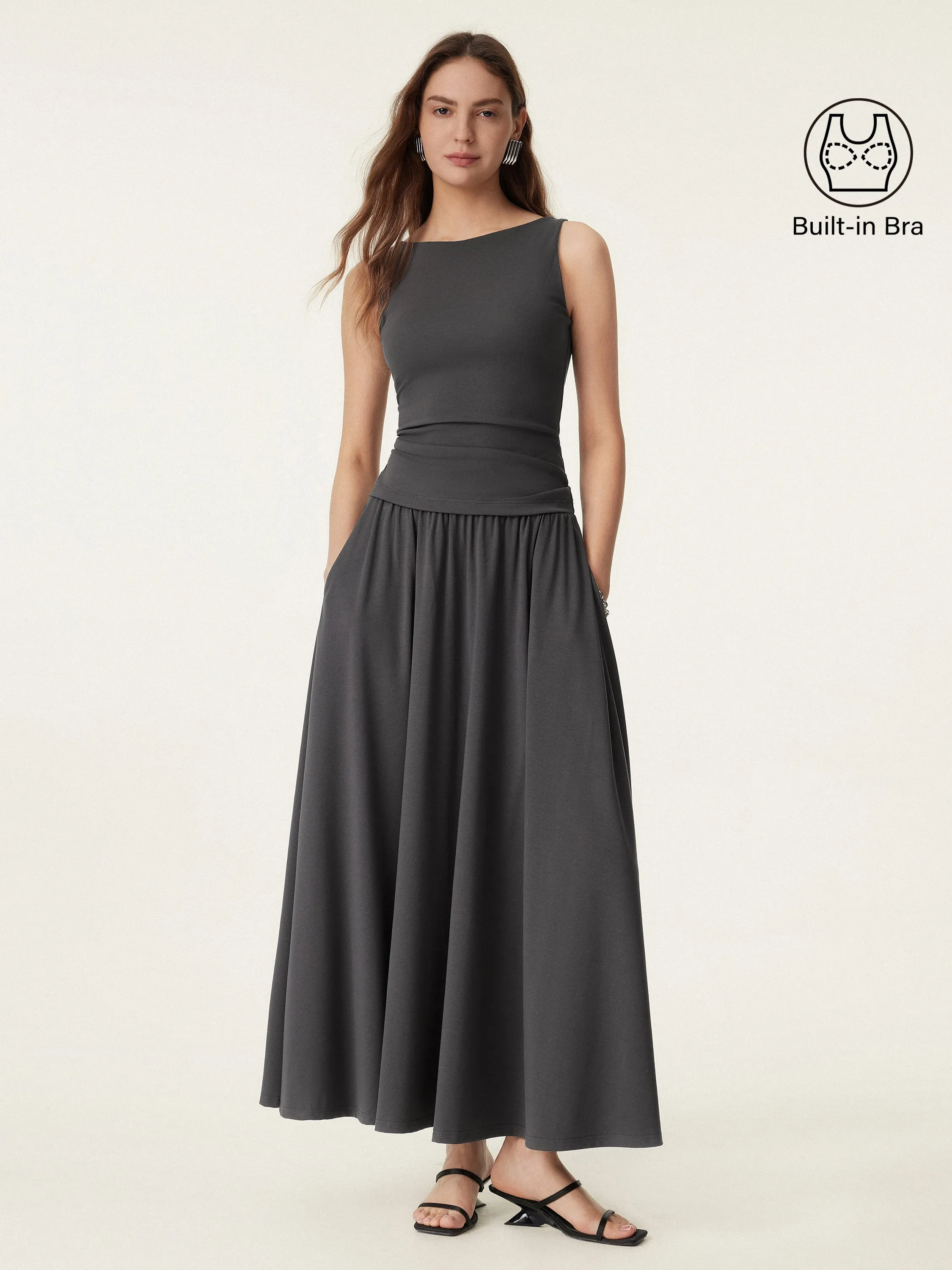 2Pcs Set Boatneck Brami Tank & Umbrella Maxi Skirt with Pockets sold by ogl move product image thumbnail 3