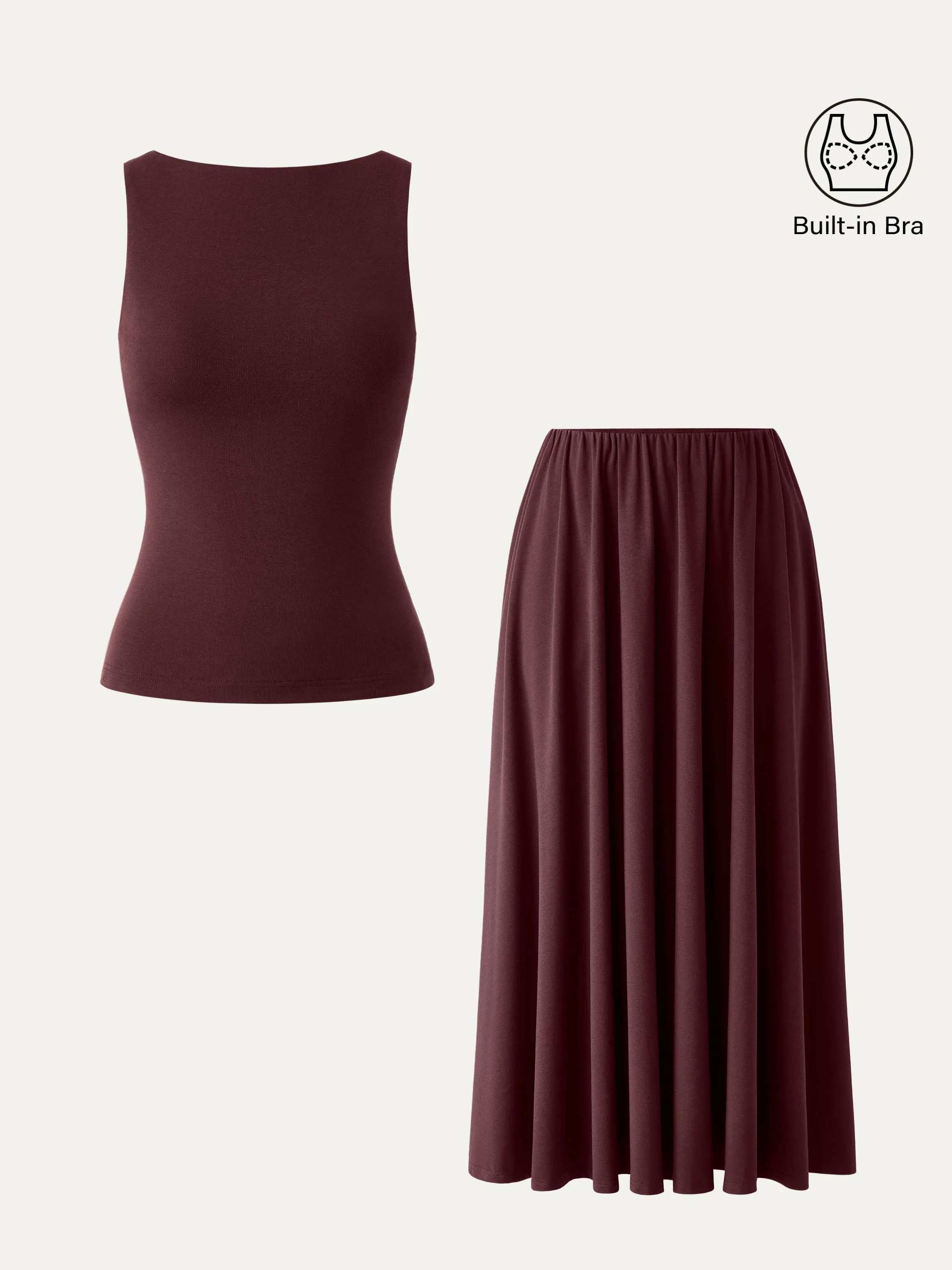 2Pcs Set Boatneck Brami Tank & Umbrella Maxi Skirt with Pockets sold by ogl move product image thumbnail 2