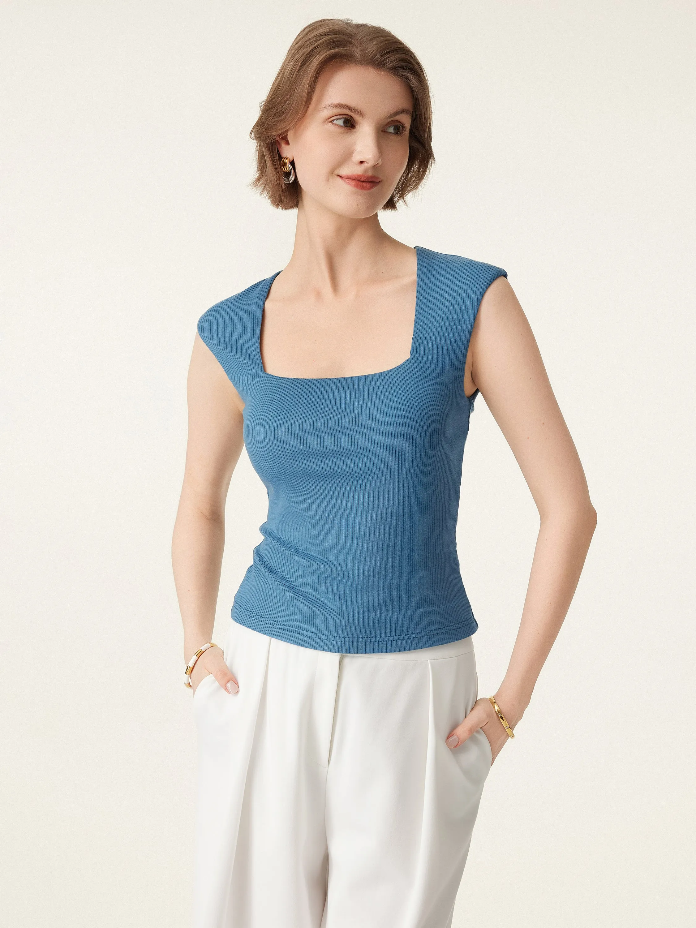 Stretch Cotton Square Neck Ribbed Brami sold by ogl move product image thumbnail 4