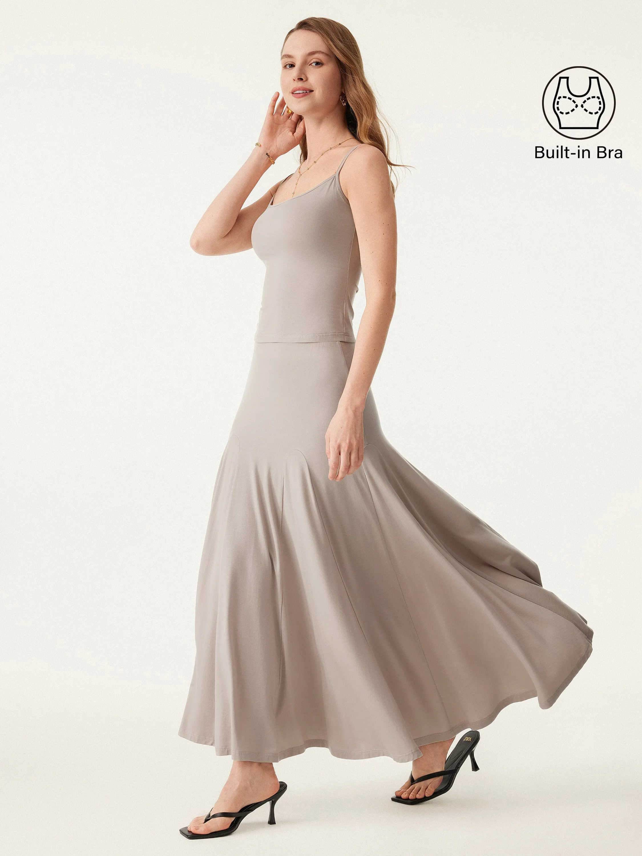 2Pcs Set U-neck Adjustable Straps Brami & Flowy Midi Pull-on Skirt sold by ogl move product image thumbnail 3